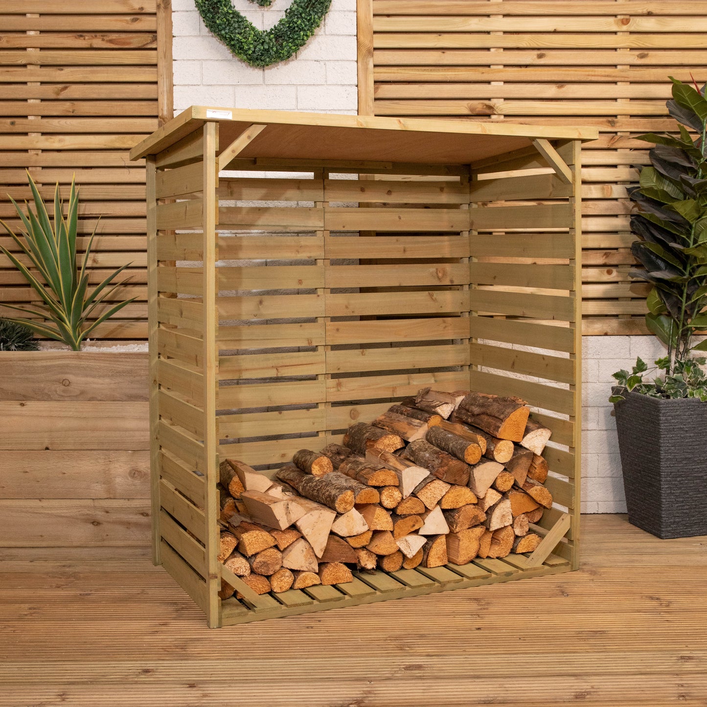 Factory Seconds: 123cm x 115cm Large Wooden Outdoor Garden Patio Log Store Shed 