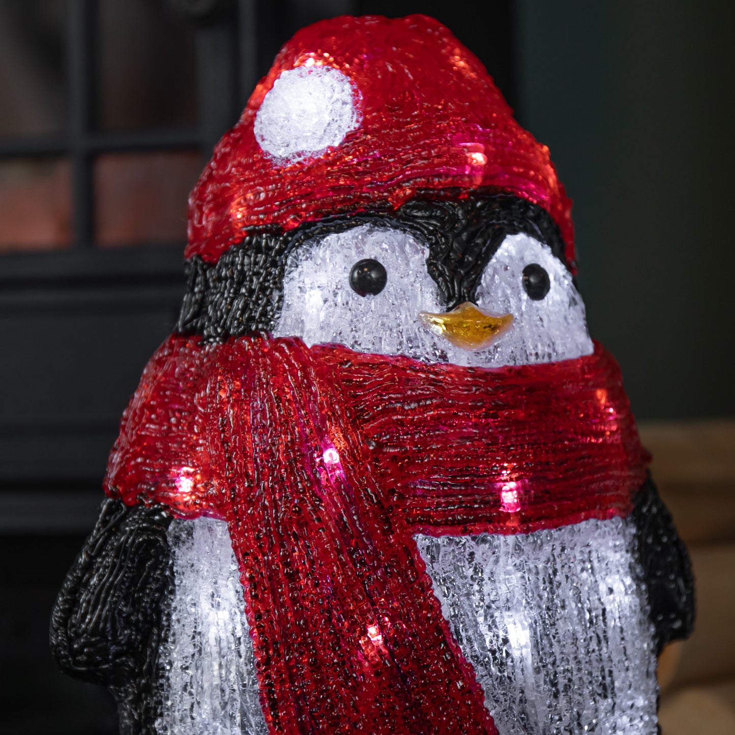 30cm Light up Acrylic Christmas Penguin with Scarf and 30 White LEDs