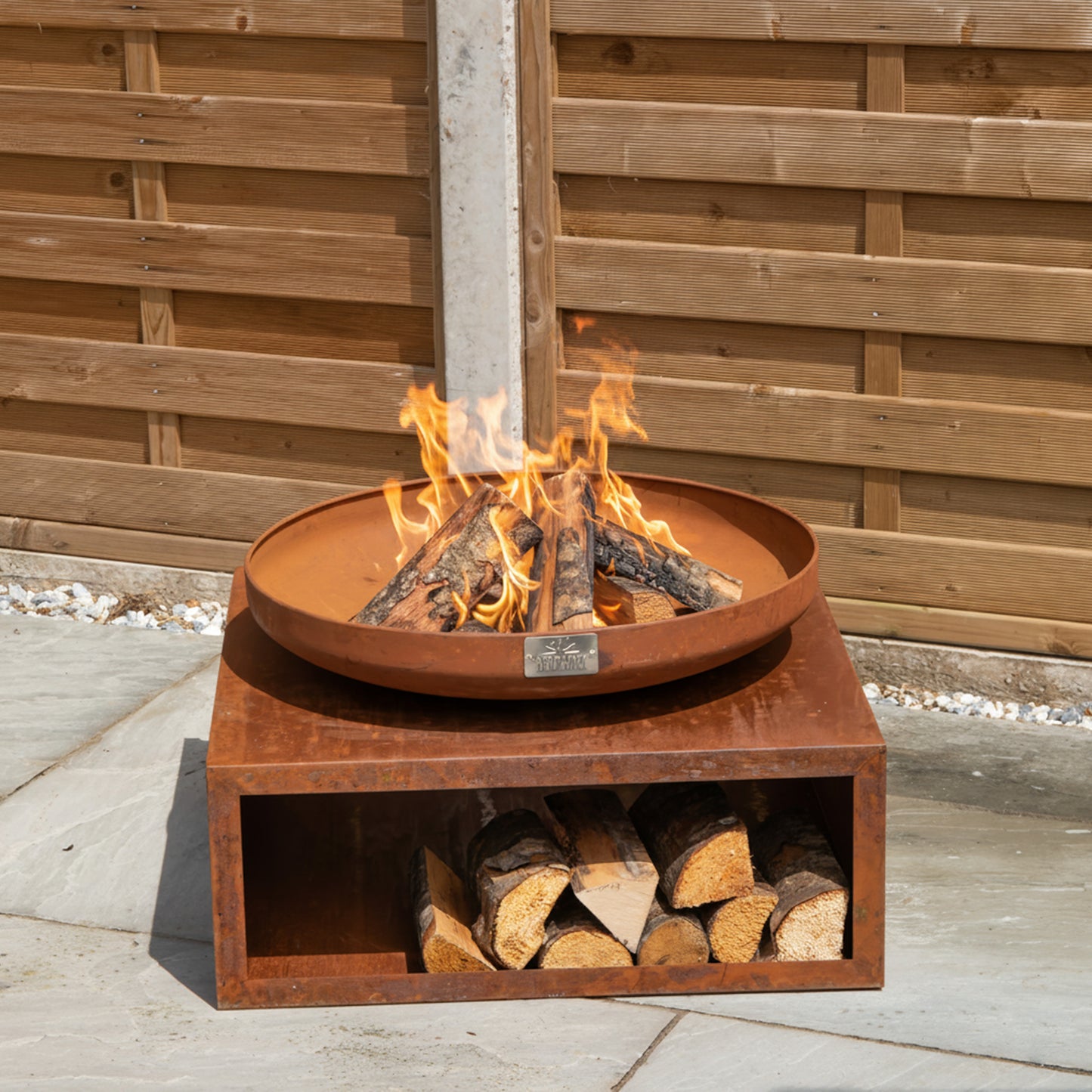 37cm Tierra Outdoor Steel Firebowl and Log Store