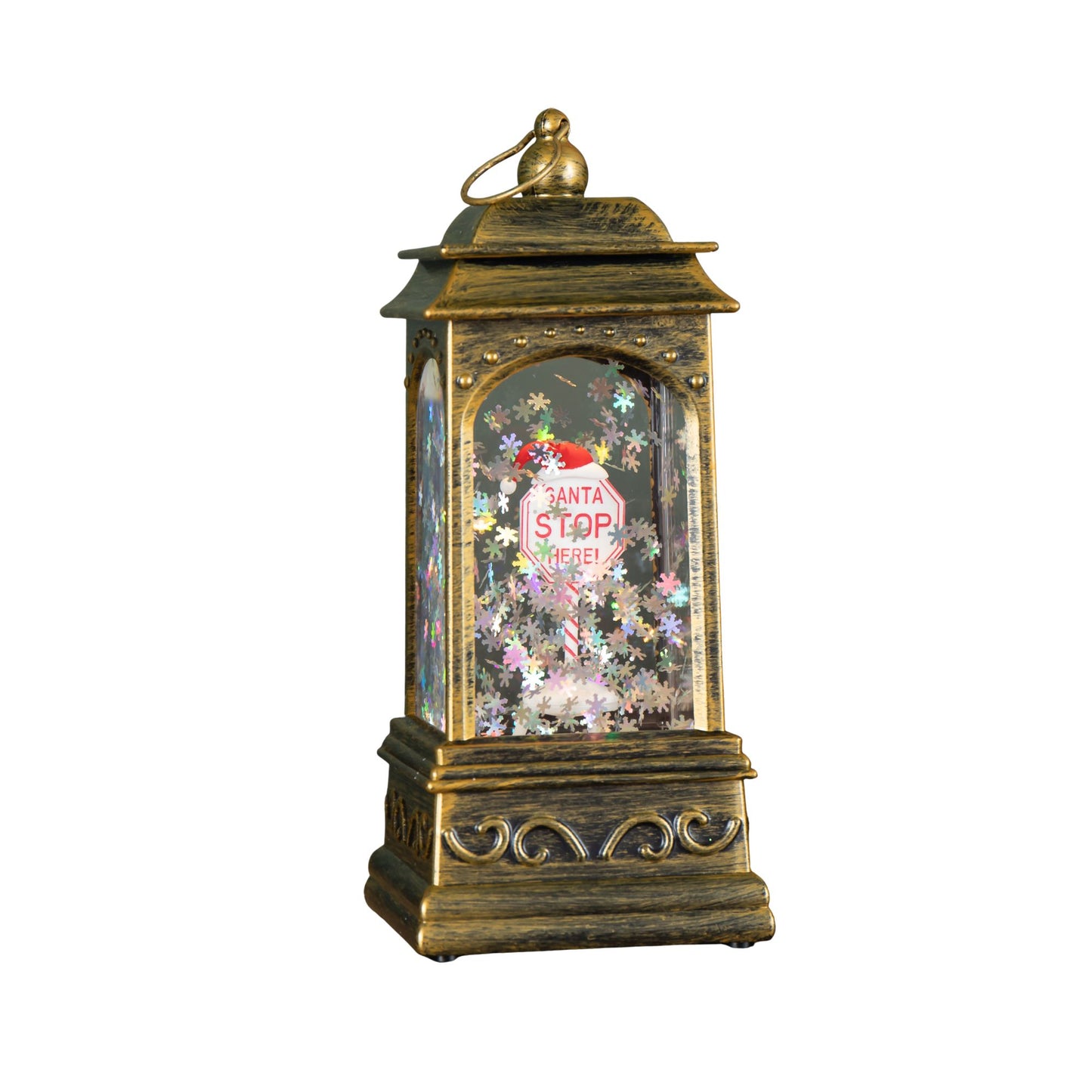 21cm Dual Powered Light up Santa Stop Here Christmas Water Spinner with LEDs