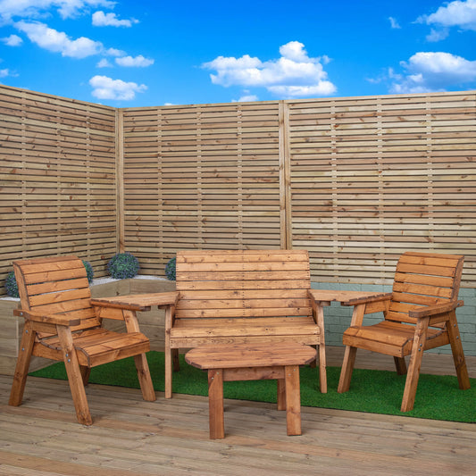 4 Seater Chunky Wooden Garden Furniture Set with Coffee Table