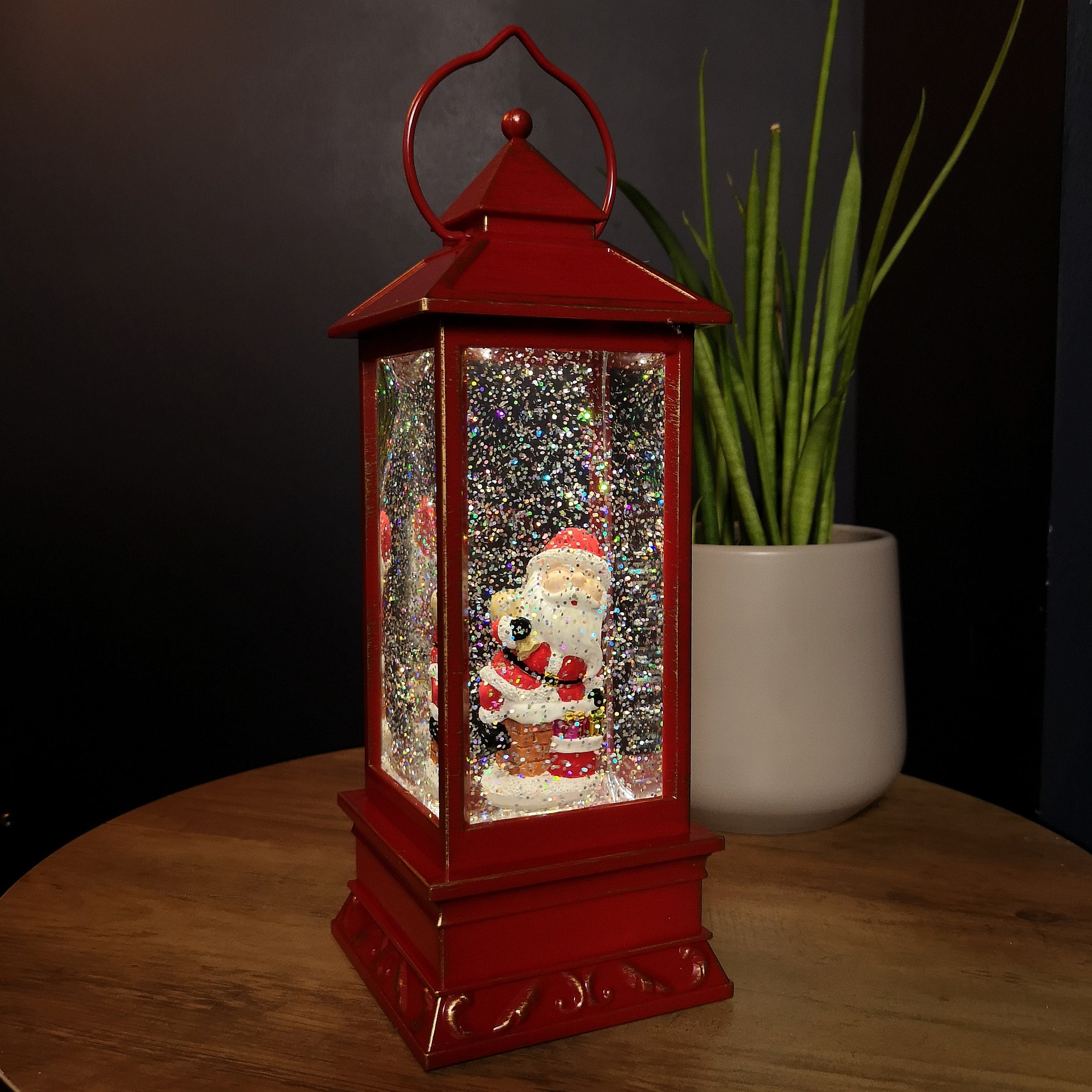 29cm Battery Operated Light up SnowSwirl Santa Chimney Christmas Lantern Decoration