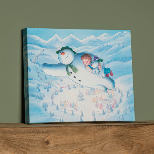 Battery Operated 25x30cm Colour Change LED Snowman Billy & Snowdog Flying Canvas Wall Art