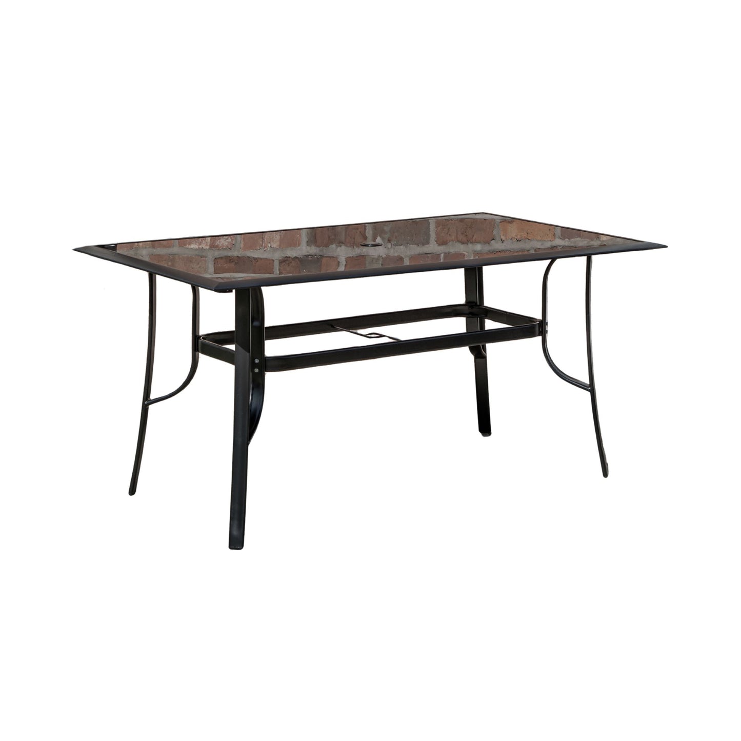 6 Person Rectangular Black Garden Patio Table with Glass Top & Parasol Hole