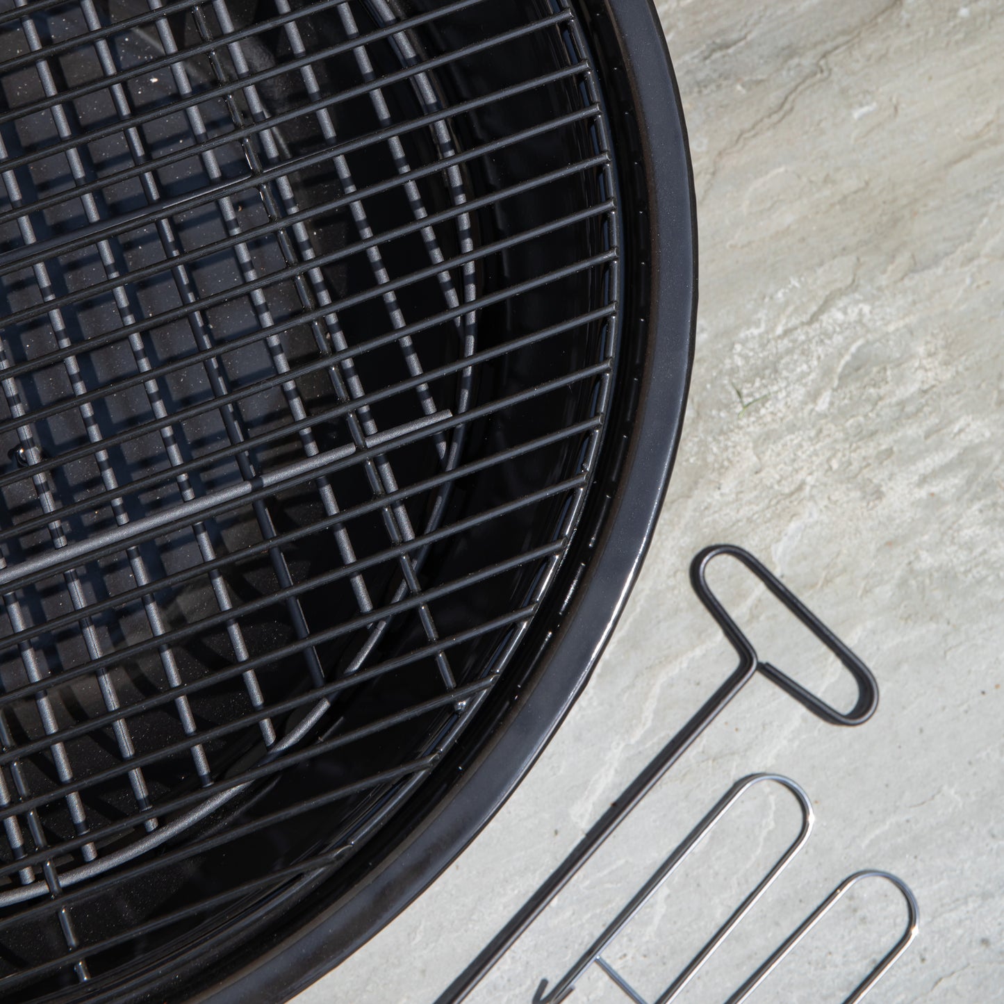 52cm Black Steel Outdoor Lustre Enamelled Firepit with Fire Poker