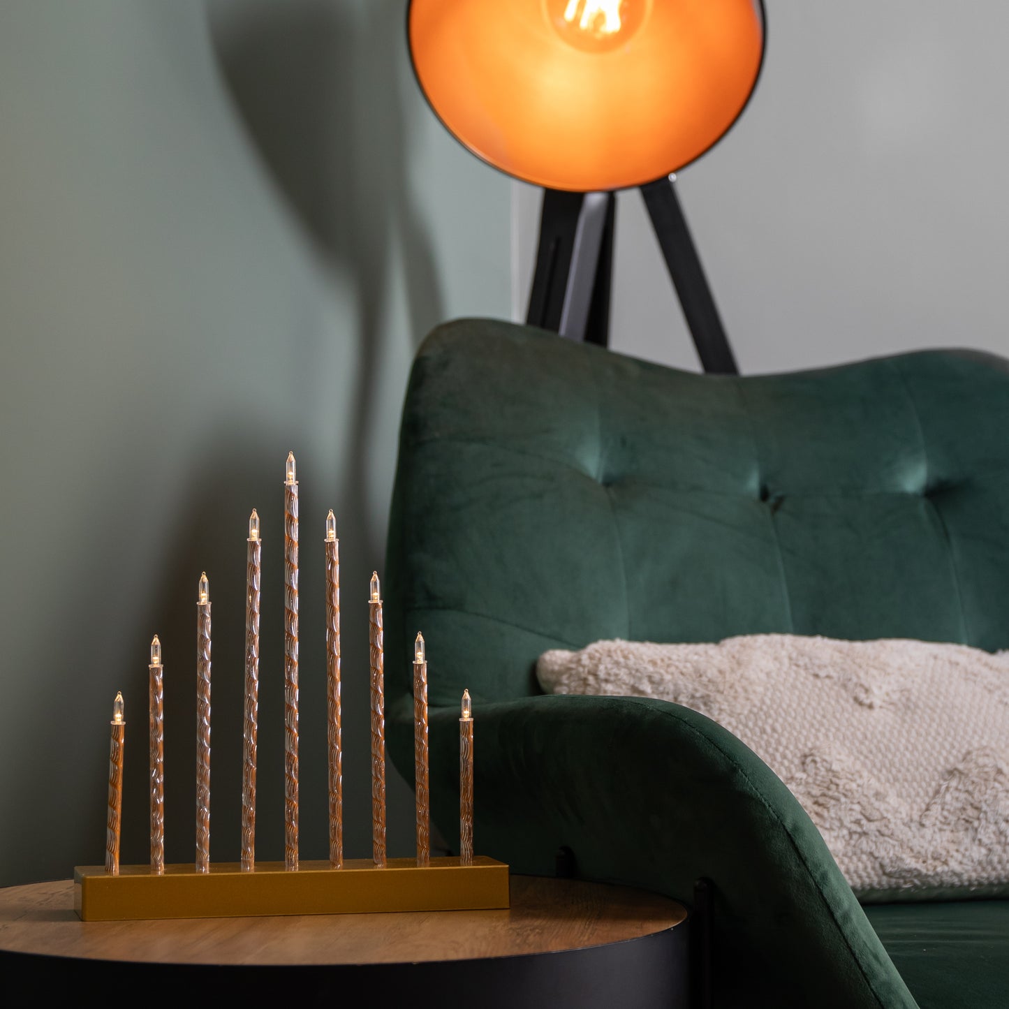 26cm Battery Operated Gold Light up Christmas Candle Bridge with 9 Warm White LEDs