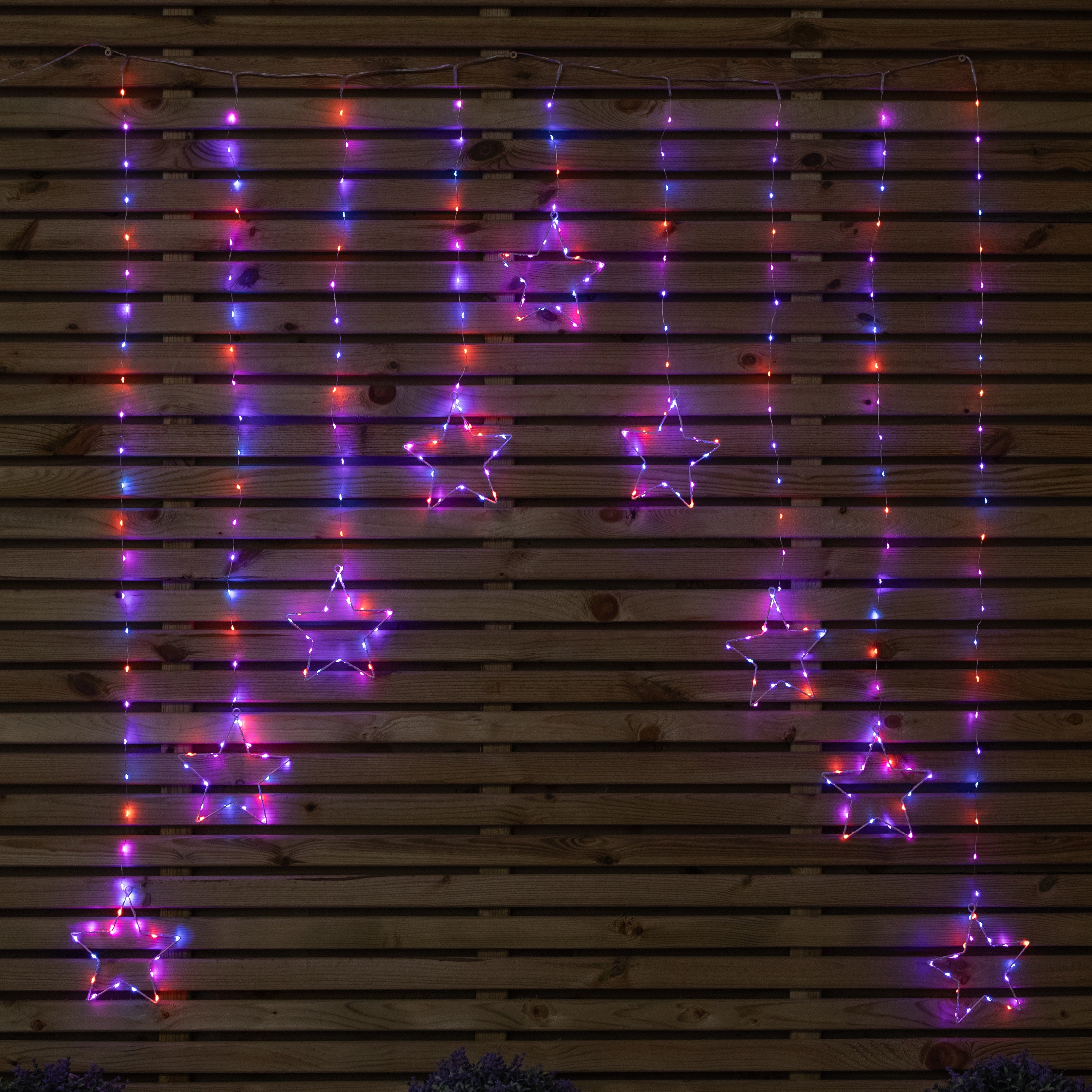 1.2m x 1.2m Light up Star Pin Wire Christmas Curtain Lights with 303 Rainbow LEDs