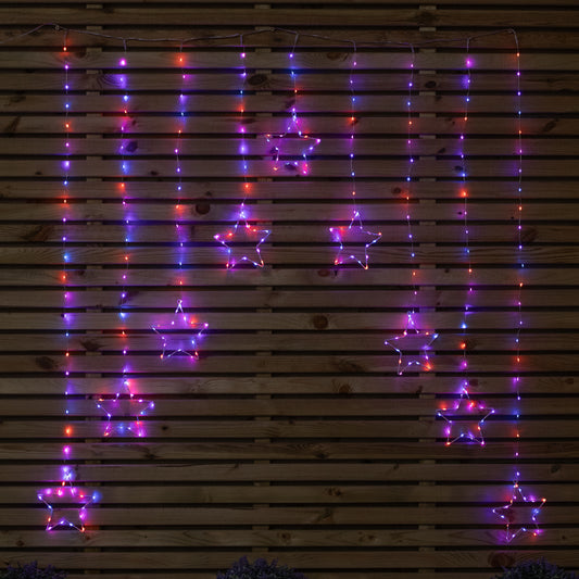 1.2m x 1.2m Light up Star Pin Wire Christmas Curtain Lights with 303 Rainbow LEDs