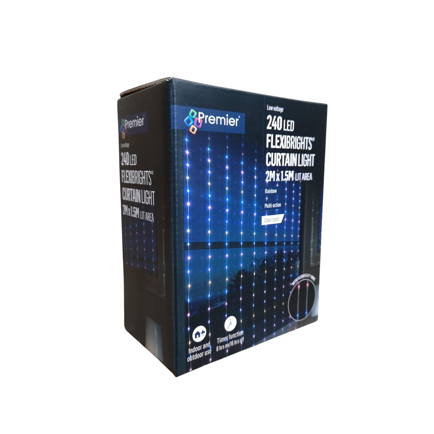 240 LED 2m x 1.5m Premier Flexibright Curtain Indoor Outdoor Multifunction Christmas Lights with Timer in Rainbow