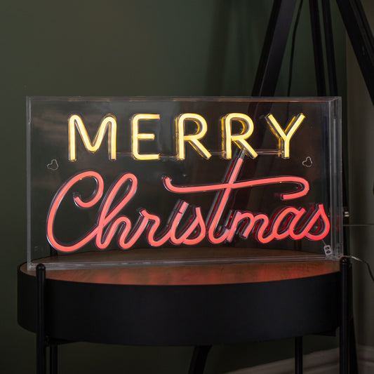 43cm Light up Merry Christmas Neon Flex Sign in Warm White and Red