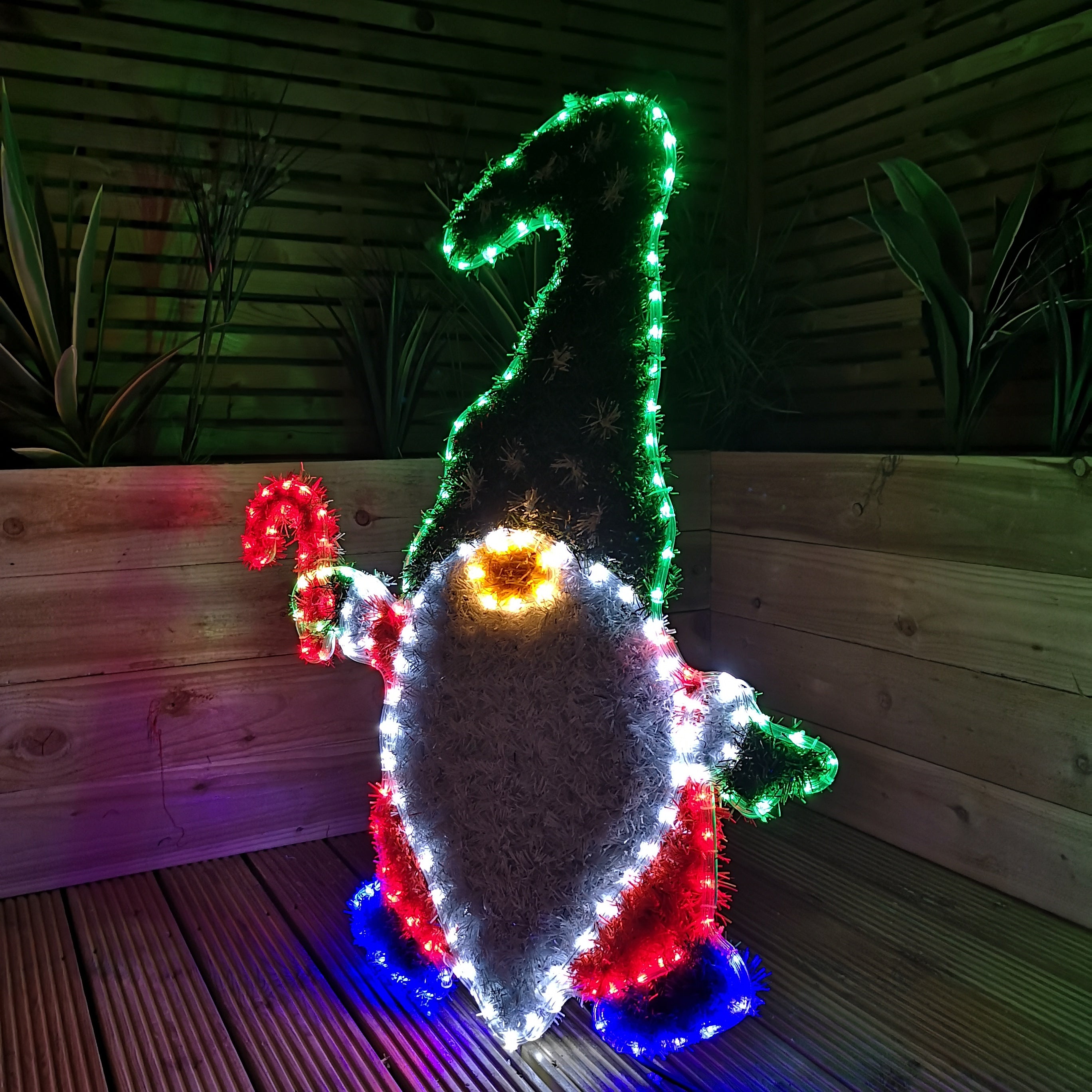 1m LED Tinsel Garland Green, White and Red Gonk Rope Light Christmas D