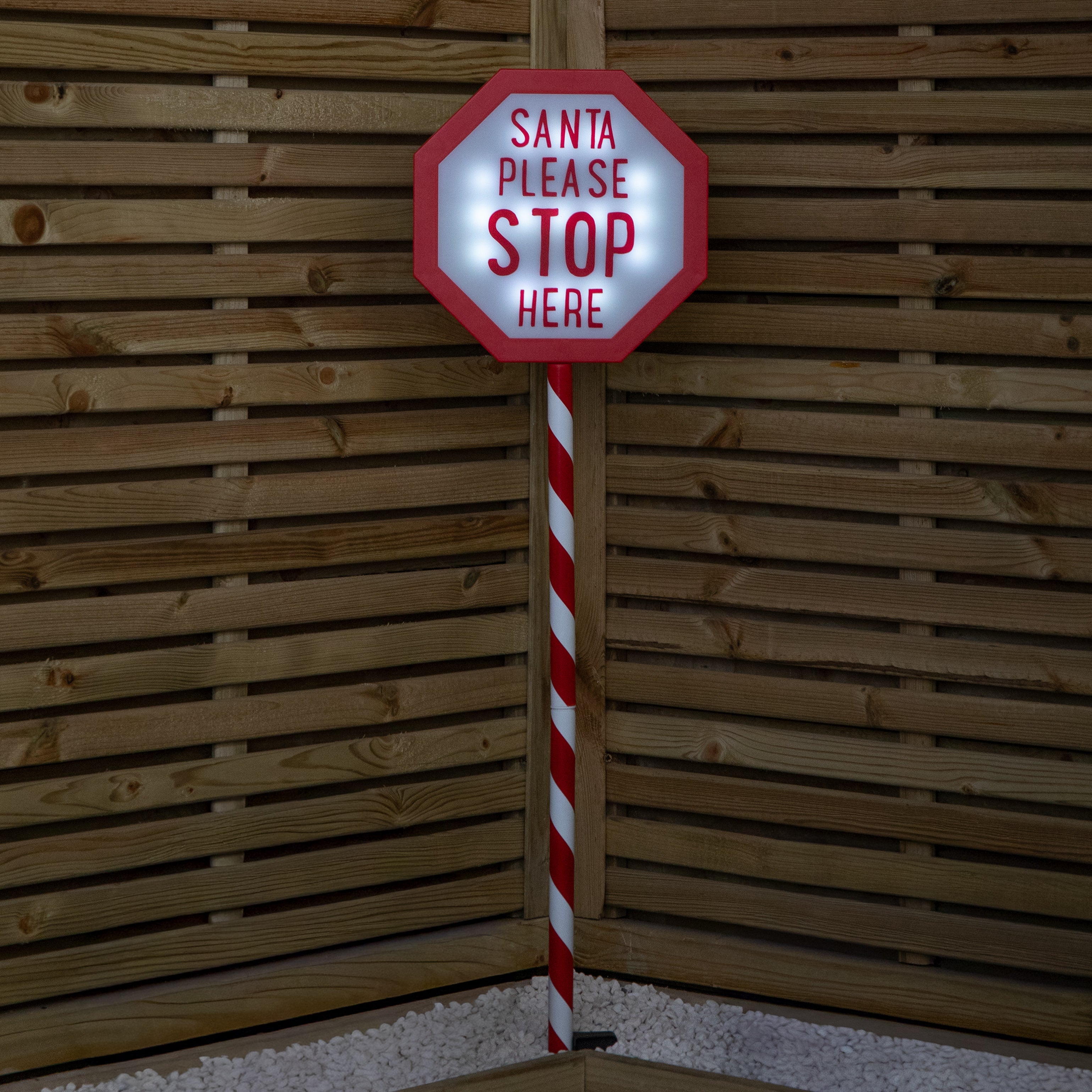1.1m Battery Operated Light up Christmas Santa Stop Here Sign with LEDs