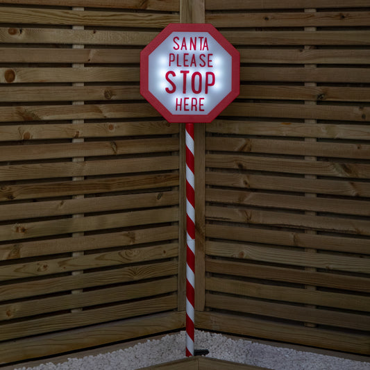 1.1m Battery Operated Light up Christmas Santa Stop Here Sign with LEDs