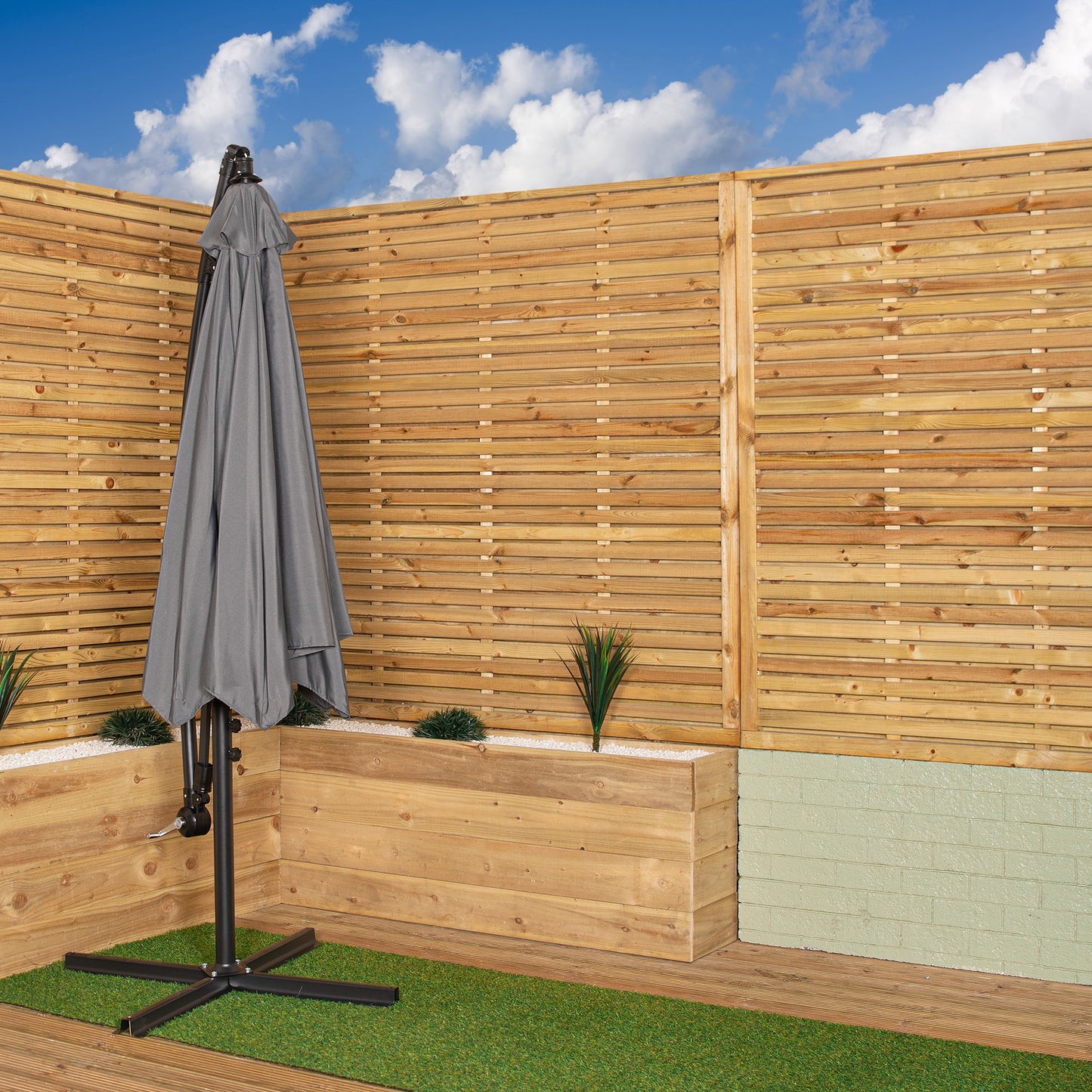 3m Hanging Banana Cantilever Garden Parasol with Cover in Grey