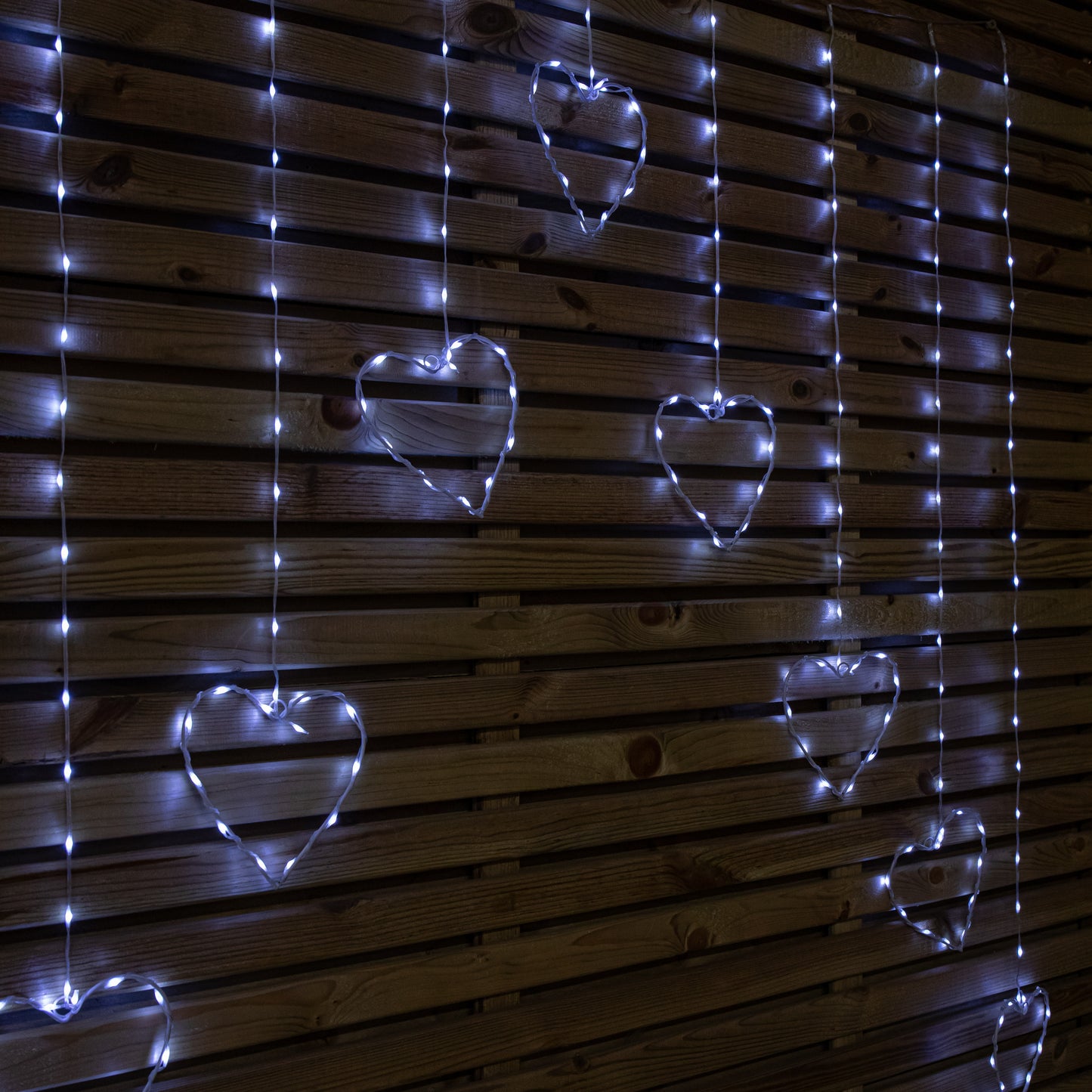 1.2 x 1.2m Light up Christmas Heart Curtain Lights with 229 Cool White LEDs