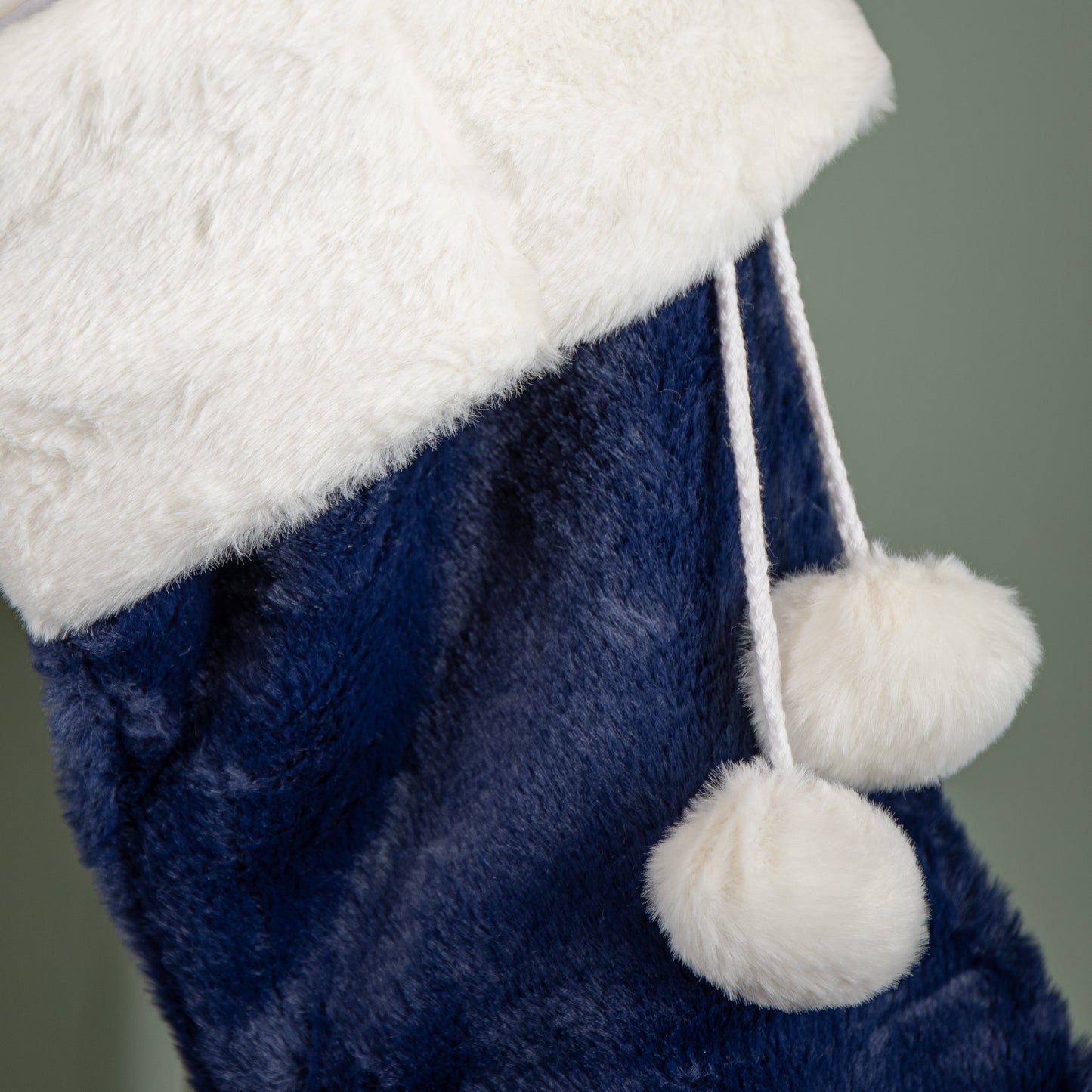 55cm Blue Soft Plush Hanging Christmas Stocking with Faux Fur Trim and Pom Poms