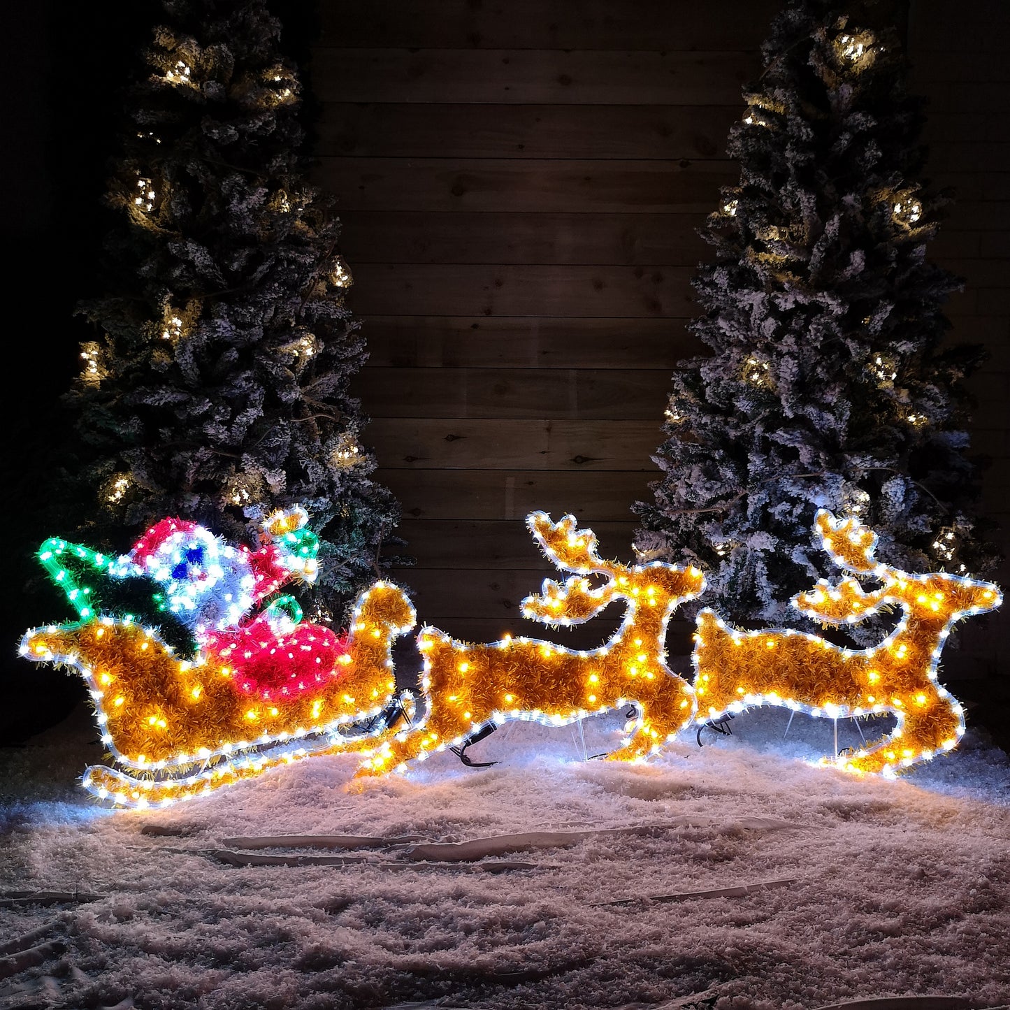 2.3m LED Tinsel Garland Santa with Sleigh and Reindeer Rope Light Christmas Decoration