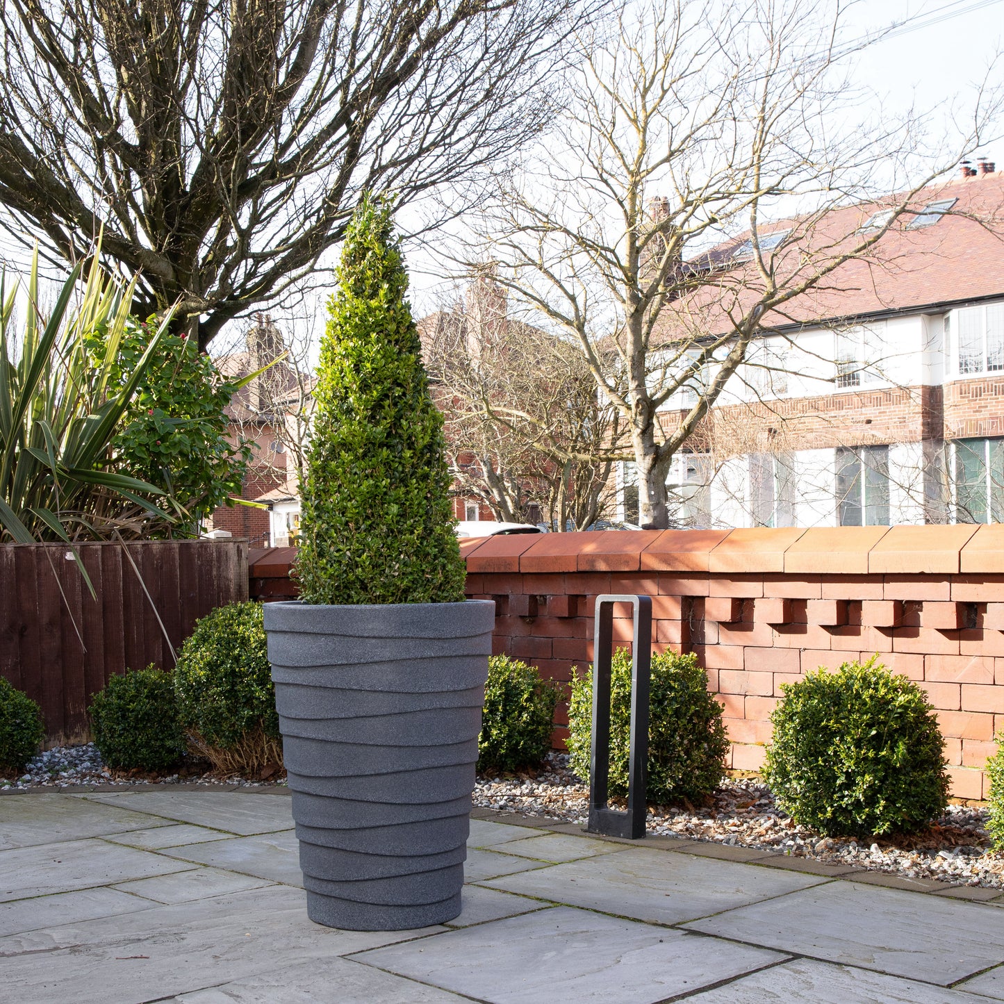 66cm Tall Round Trojan Garden Plant Pot Planter in Grey