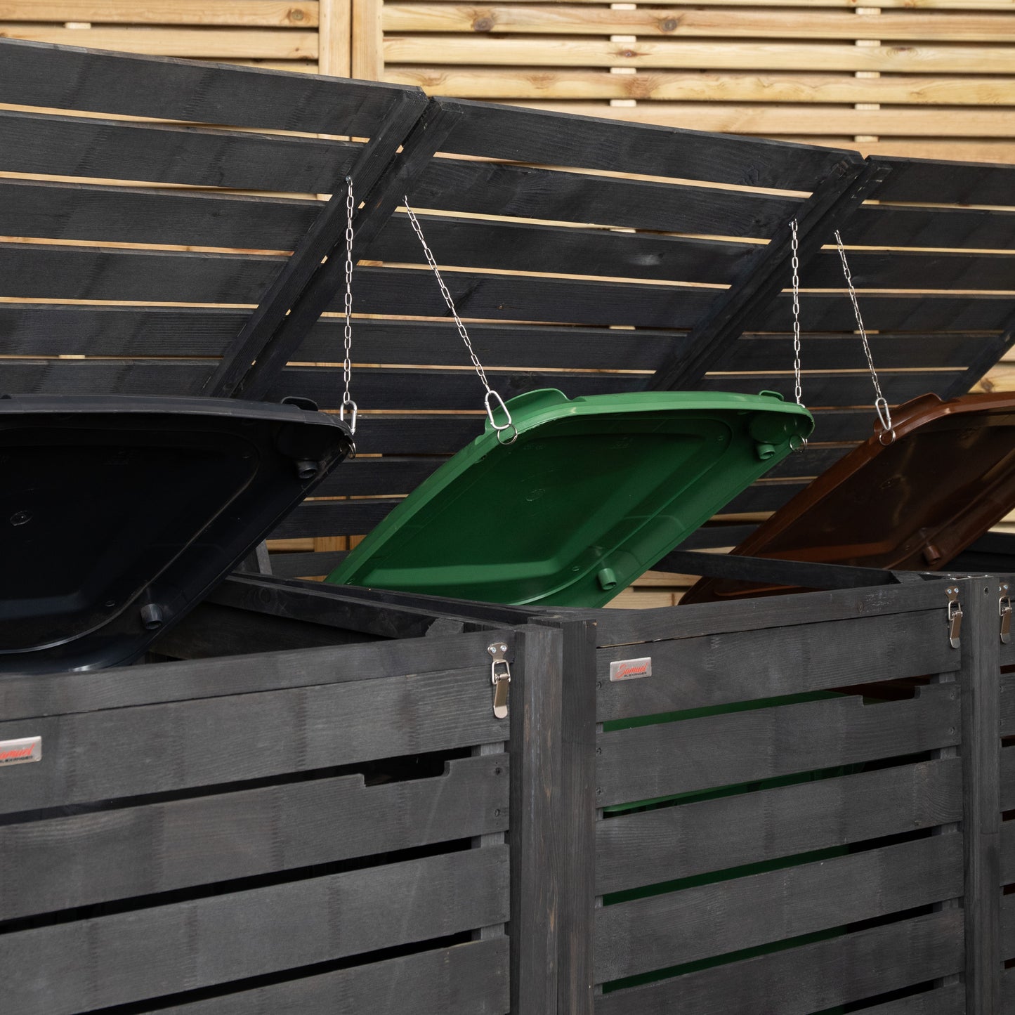 2.15m x 1.16m Outdoor Wooden Garden Triple Wheelie Bin Store Storage for 3 Bins in Dark Grey