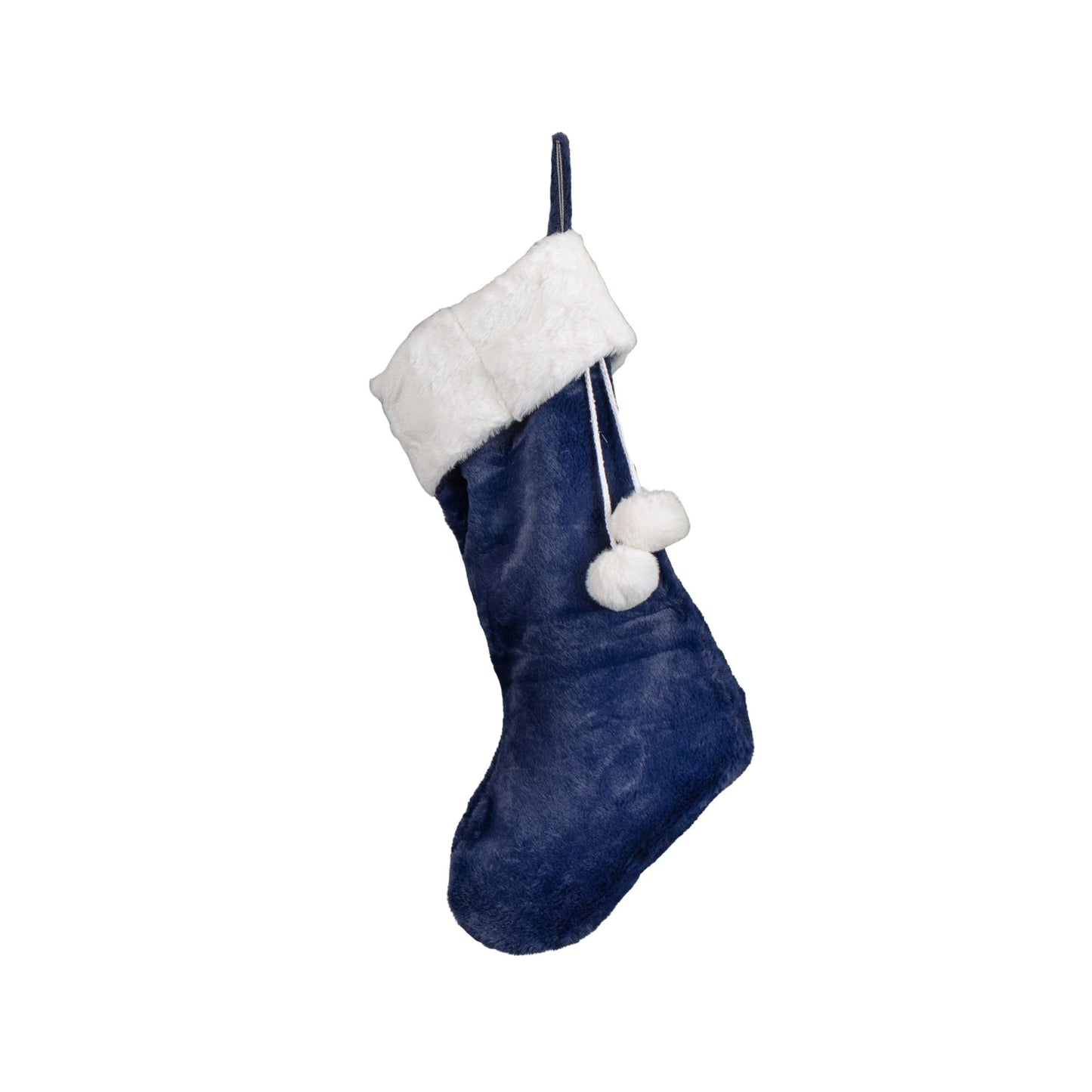 55cm Blue Soft Plush Hanging Christmas Stocking with Faux Fur Trim and Pom Poms
