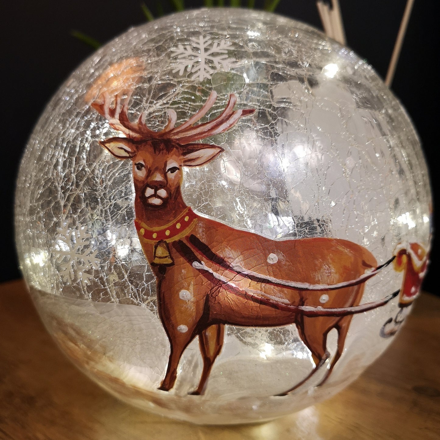 20cm Battery Operated Warm White LED Crackle Effect Ball Christmas Decoration with Santa