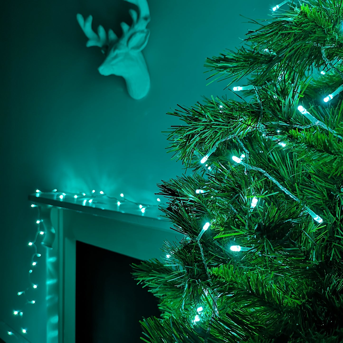 Factory Seconds: 200 LED 16m Premier Christmas Outdoor 8 Function Lights Clear Wire in Turquoise