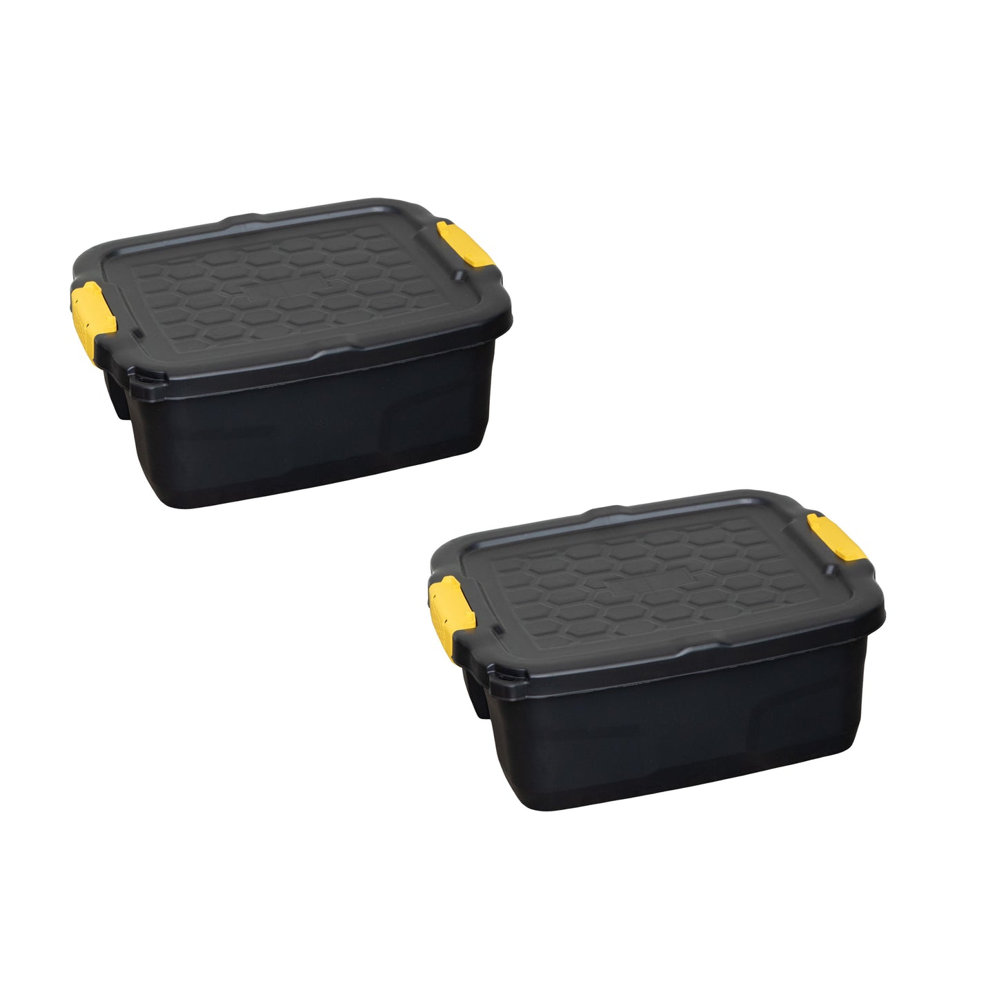 2 x 24L Heavy Duty Storage Boxes, Sturdy, Lockable, Stackable and Nestable Design Storage Chests with Clips in Black