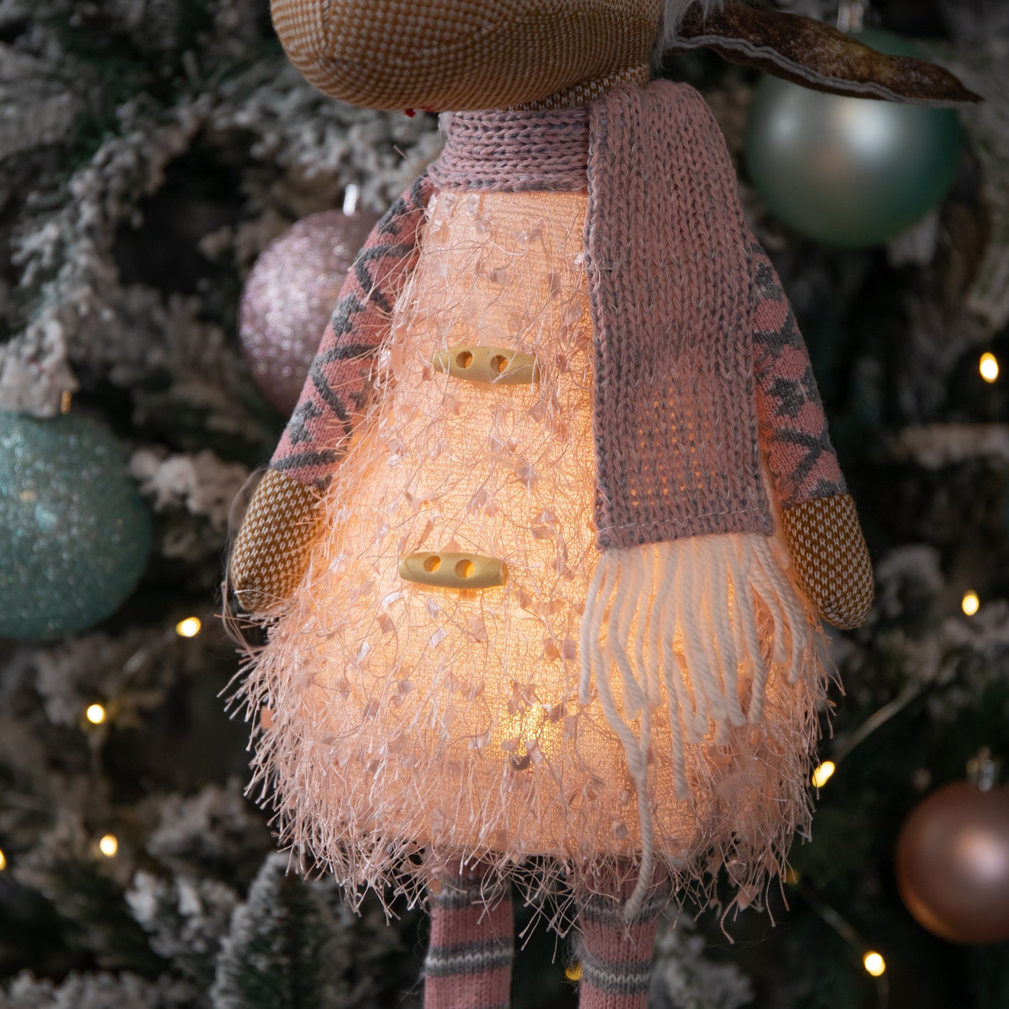 50cm Battery Operated Light up Standing Christmas Reindeer in Pink and Grey Hat with LEDs
