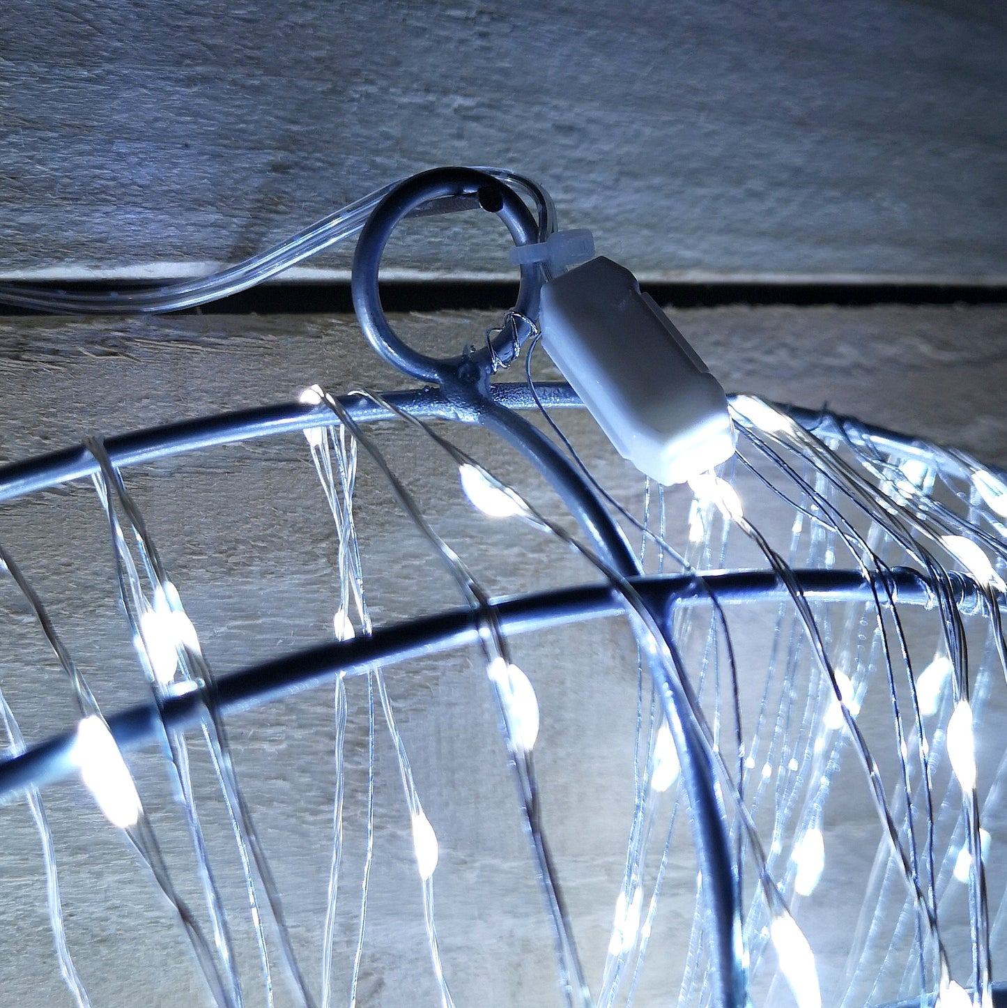 45cm Light up Silver Hanging Christmas Beaded Wreath with 600 White LEDs