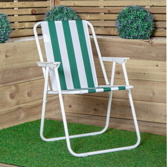 Outdoor Green and White Stripe Camping Chair with Armrests