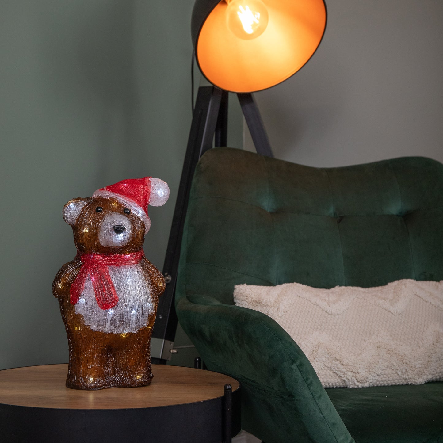 34cm Battery Operated Light up Christmas Ice Teddy with Cool White LEDs
