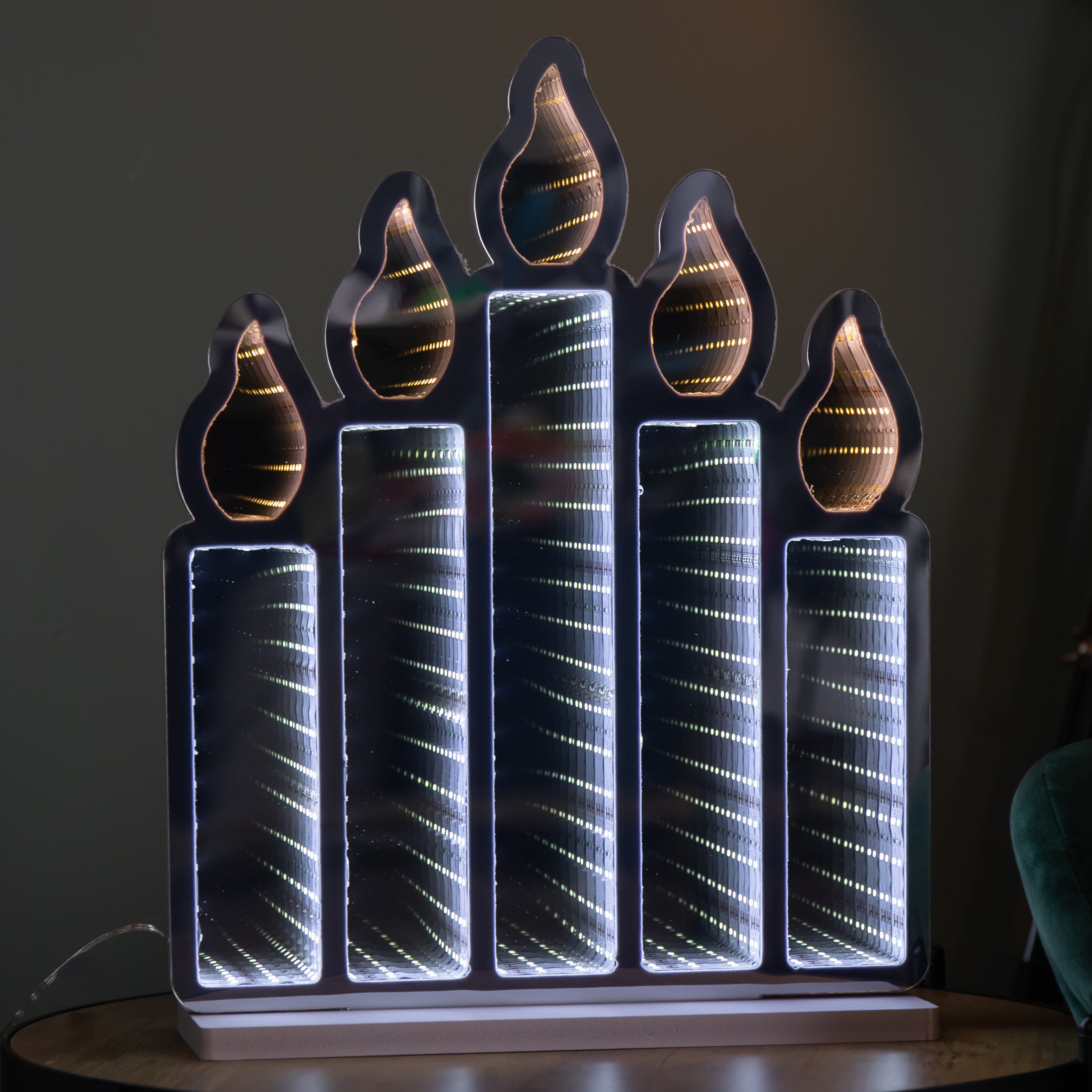 40cm Light up Standing Candlebridge with Flickering Flame Christmas Infinity Mirror