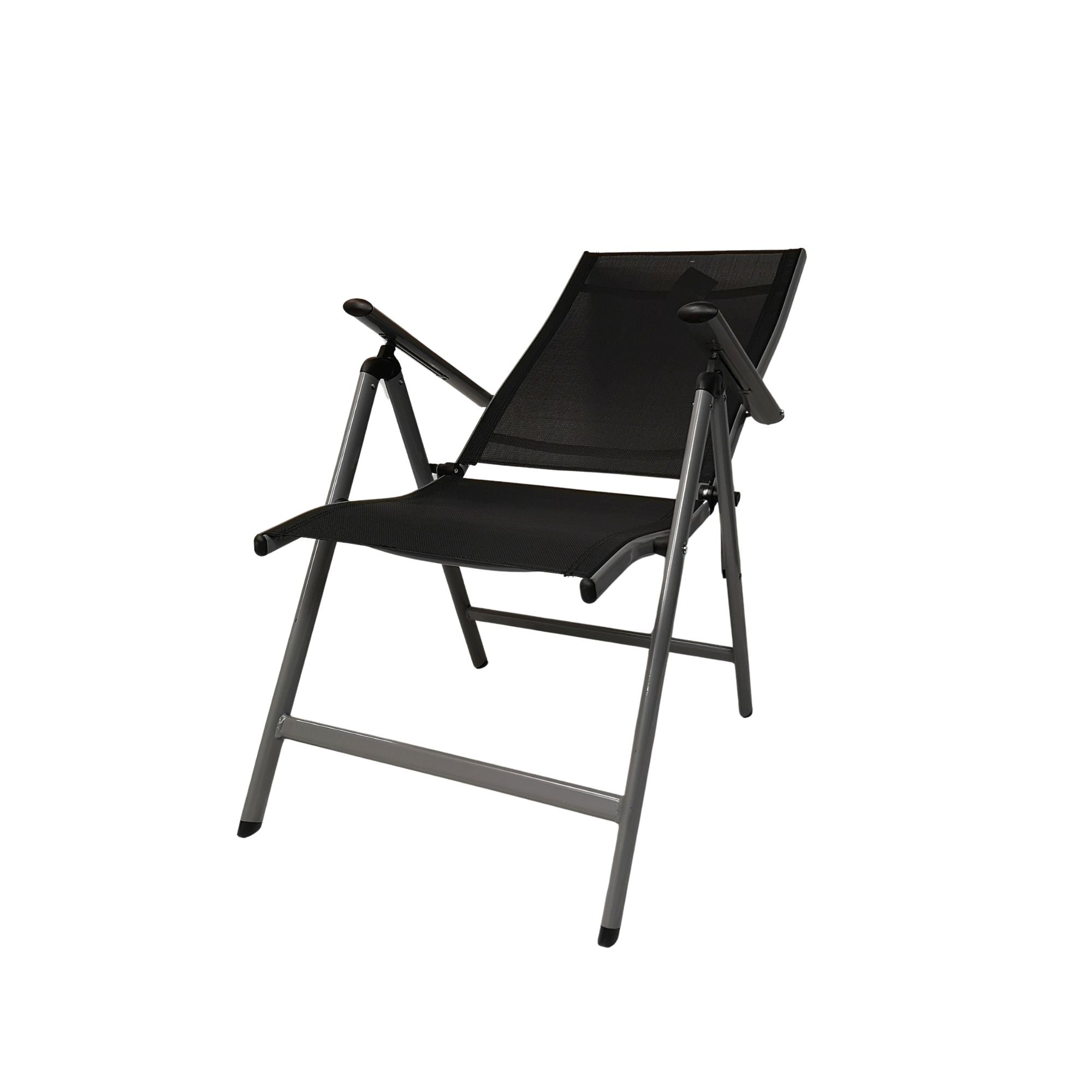 Outdoor Garden Patio Multi Position Reclining Folding Chair in Black and Silver