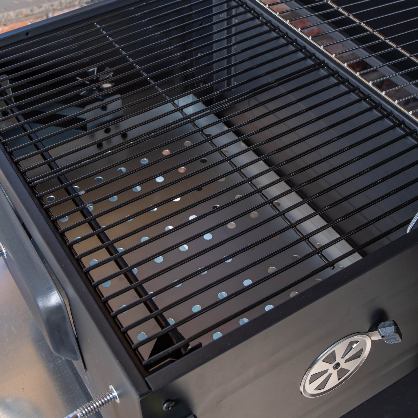 Samuel Alexander 115x46x106cm Black Steel Portable Rectangular BBQ Trolley with Thermometer Gauge and Cover