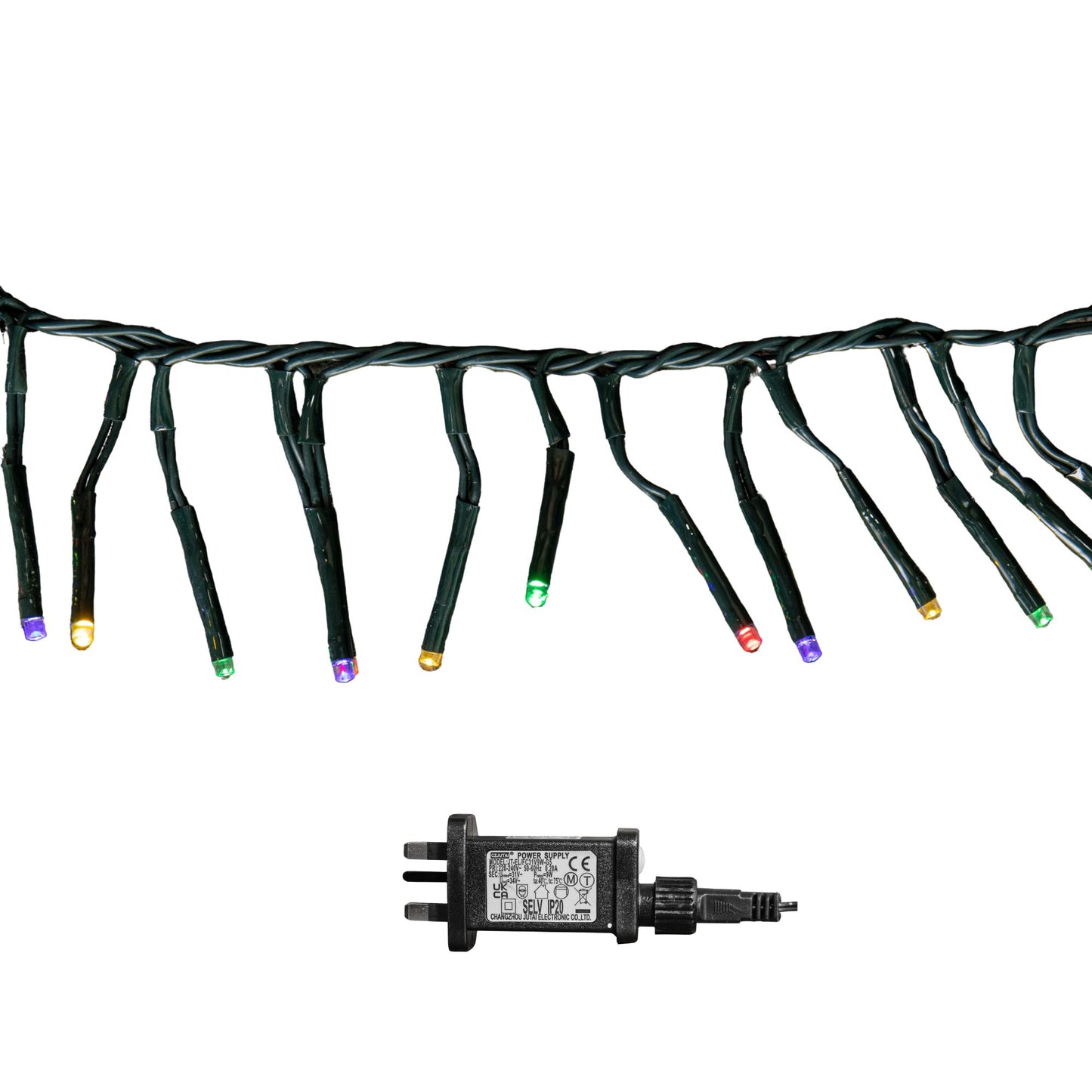 18.5m 1440 LED Christmas Cluster Multi-Action String Lights with Timer in Multi-Coloured