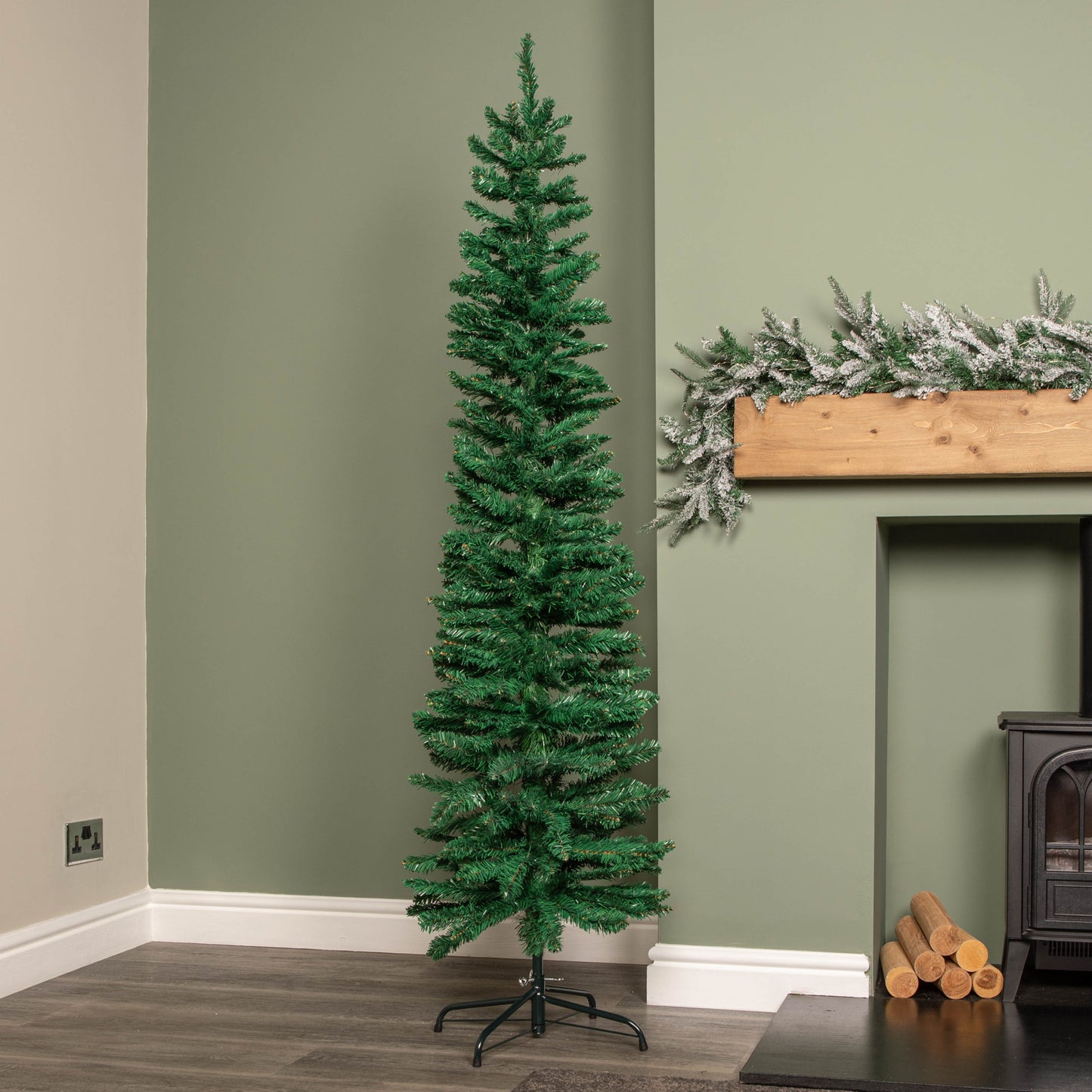 Factory Seconds: 6ft (1.8m) Green Artificial Pencil Christmas Tree With Green Metal Stand and 321 Tips