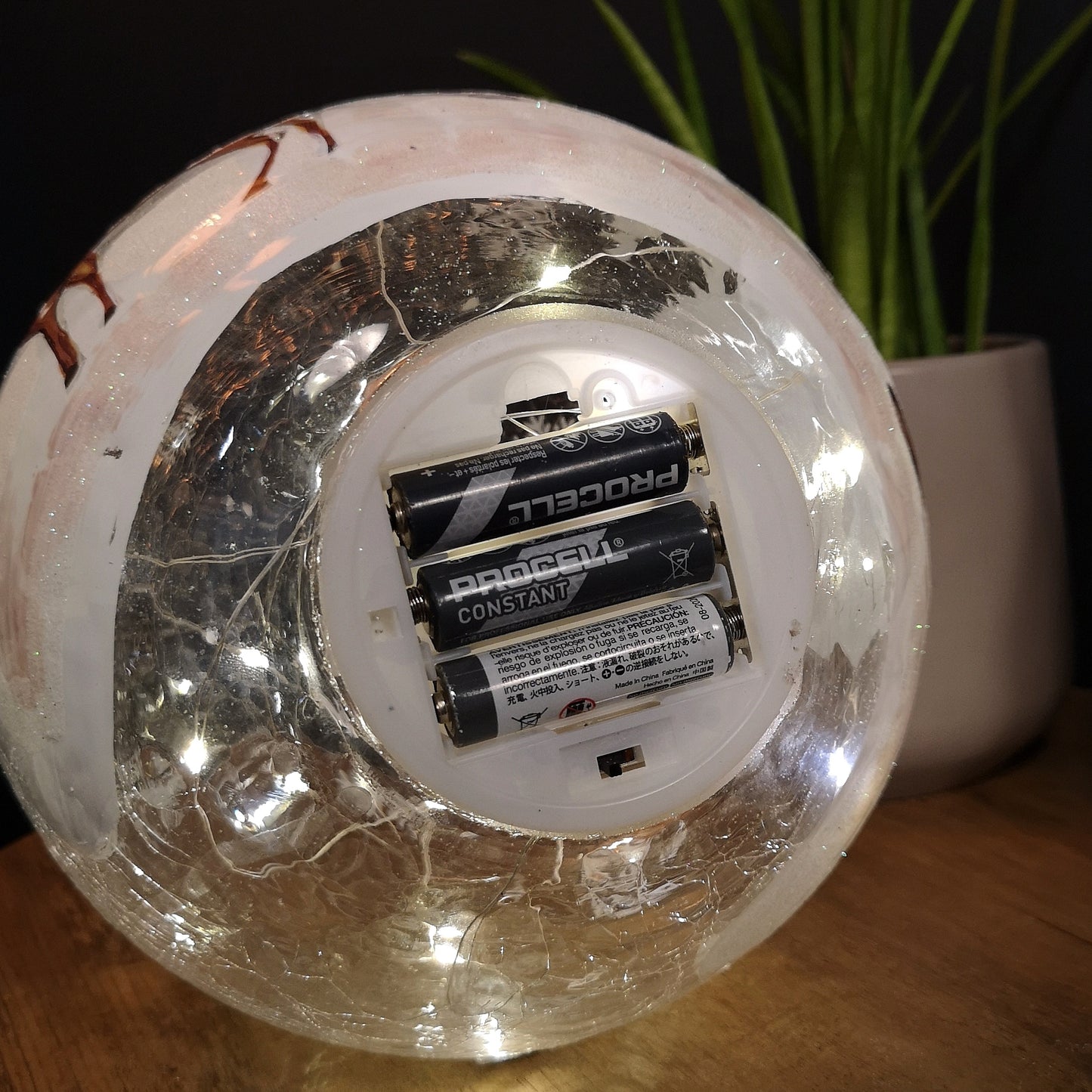 20cm Battery Operated Warm White LED Crackle Effect Ball Christmas Decoration with Santa