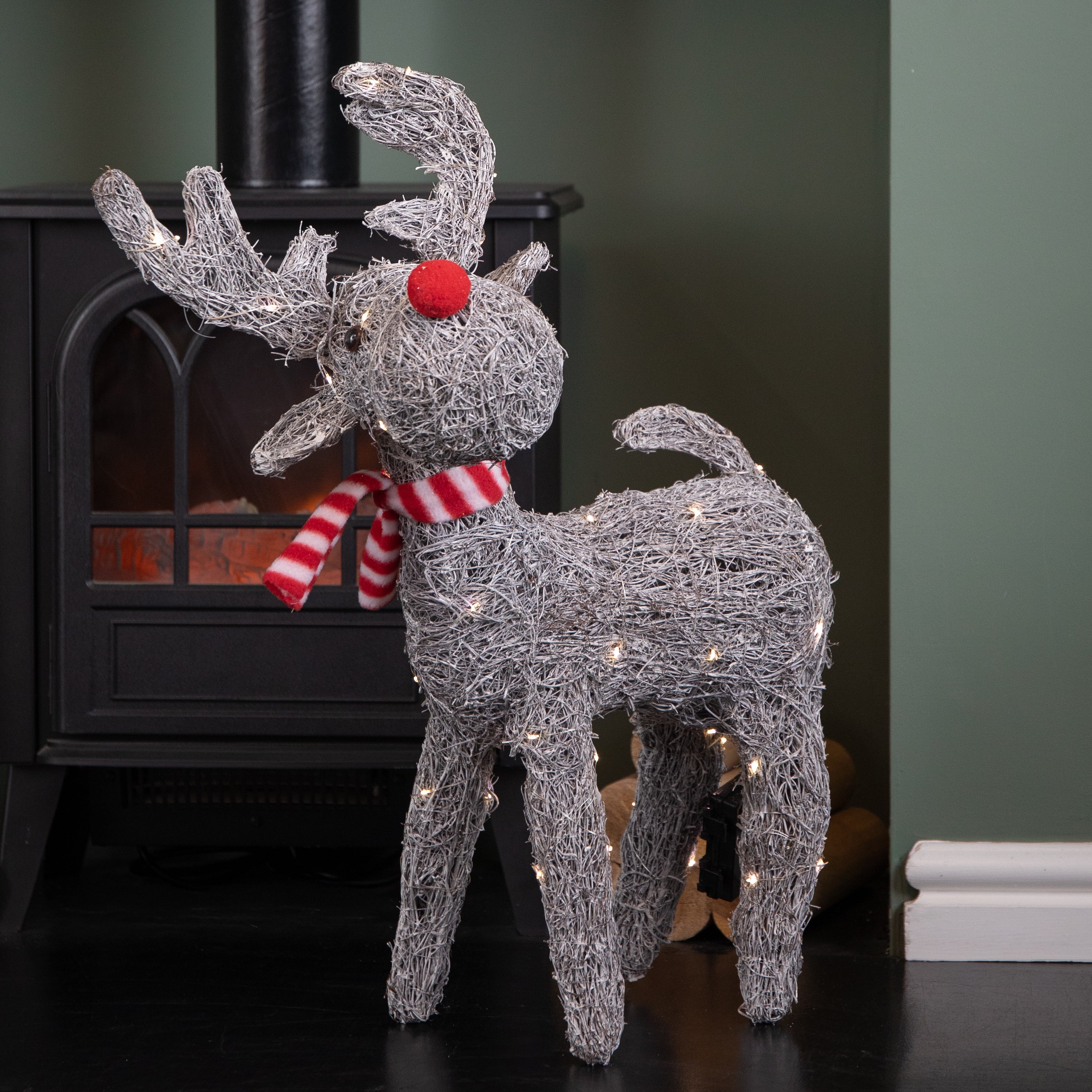 66cm Battery Operated Rattan Woven Cupid Reindeer with Warm White LEDs