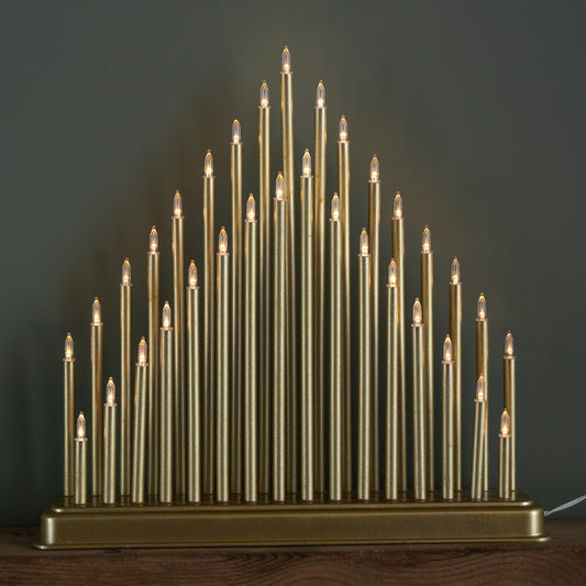 36cm Light up Gold Christmas Candlebridge with 33 Warm White LEDs