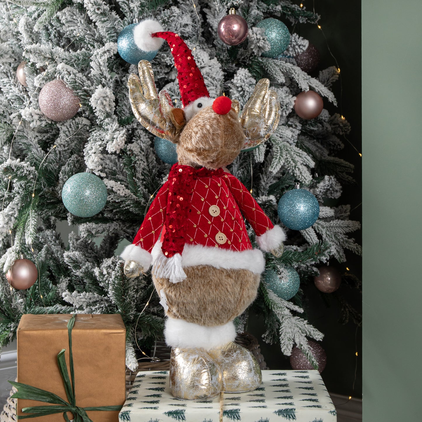 65cm Standing Plush Golden Cupid Christmas Reindeer Decoration