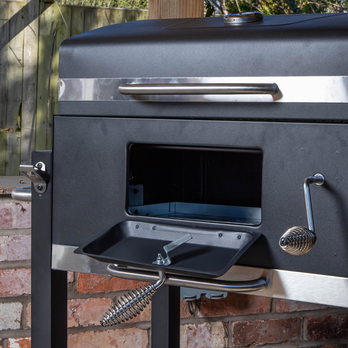 Samuel Alexander 115x46x106cm Black Steel Portable Rectangular BBQ Trolley with Thermometer Gauge and Cover