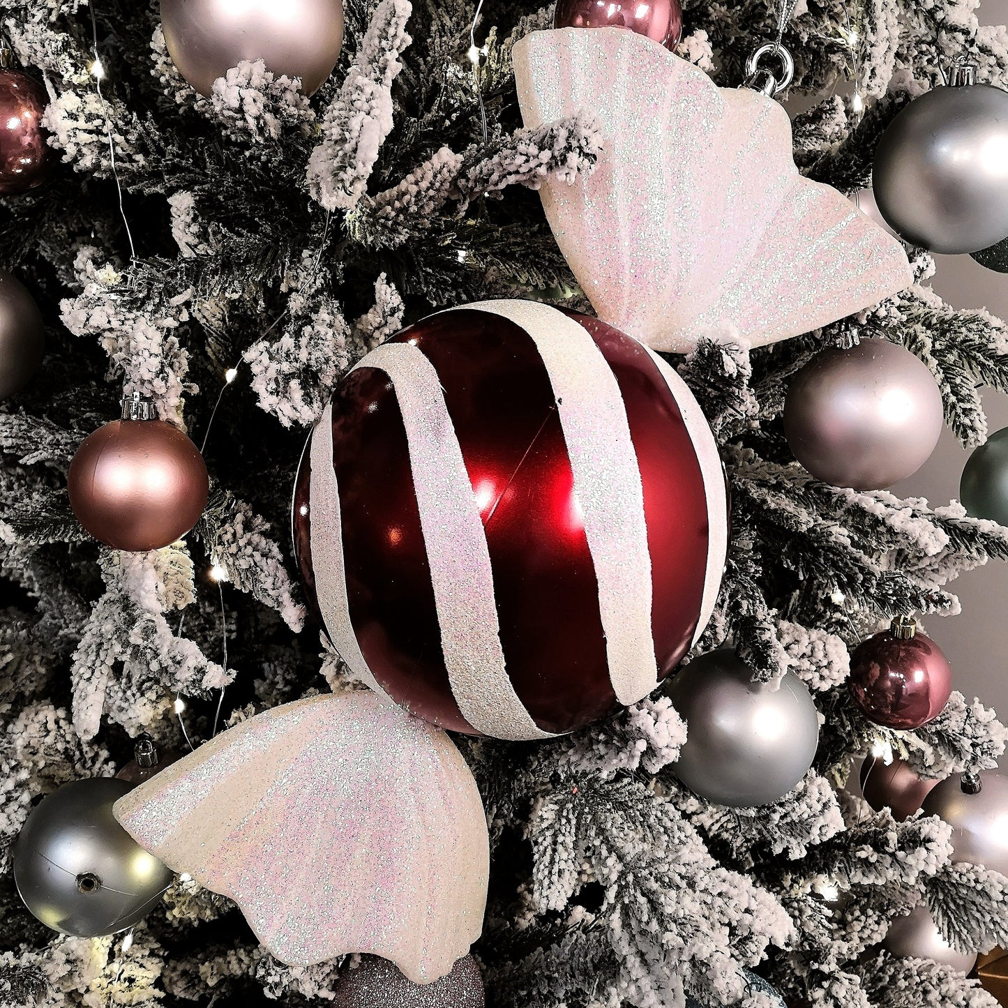 50cm Red and White Stripe Hanging Christmas Candy Bauble Decoration