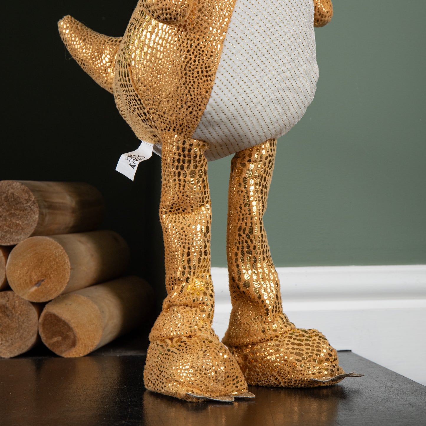 70cm Tall Gold Plush Santa-Saurus Dino Standing Christmas Decoration with Santa Hat