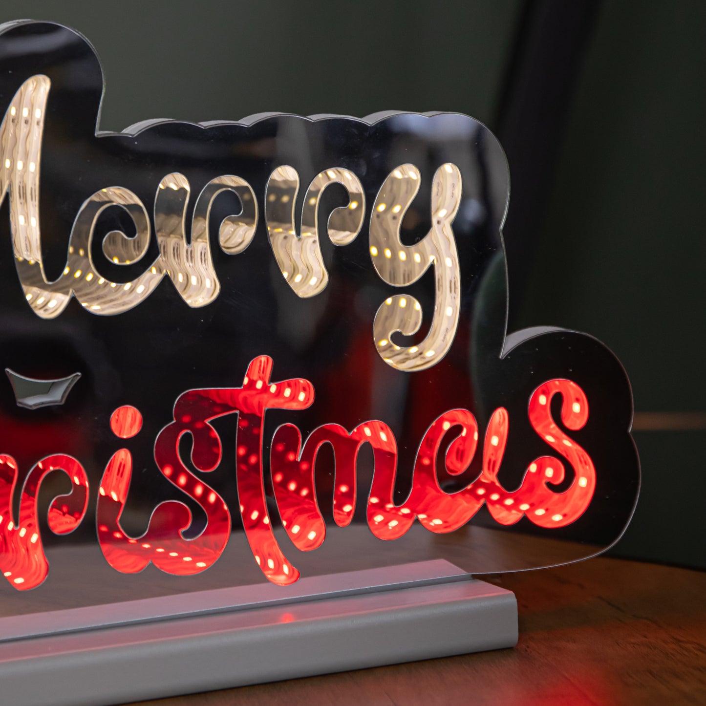 32cm Light up Merry Christmas Infinity Light with Red & White LEDs on Base