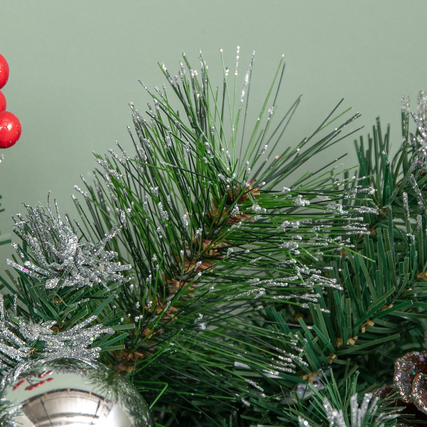 1.8m (6ft) Dressed Christmas Garland with Silver Baubles Pinecones & Berries