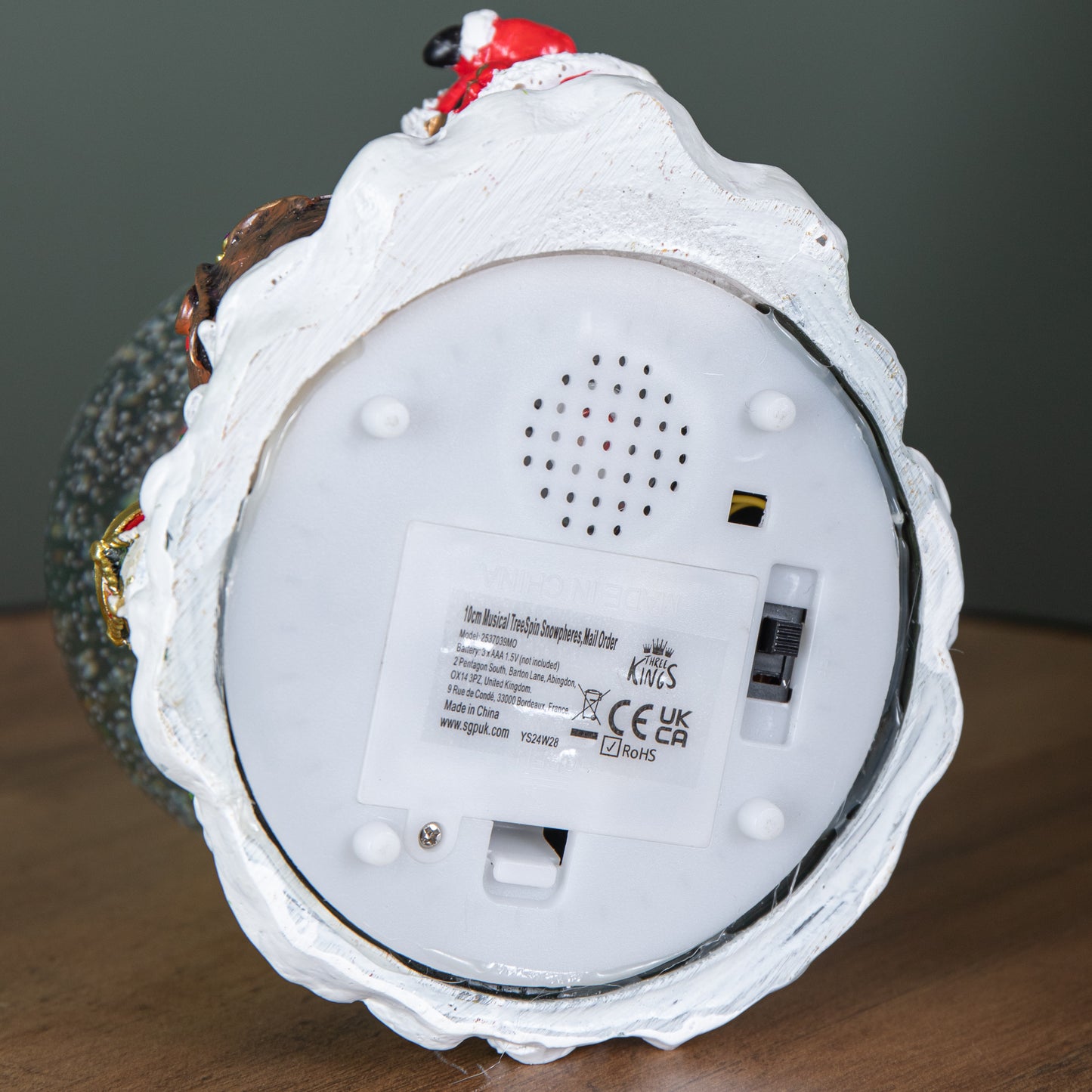 10cm Battery Powered Musical Tree Santa Spin Snowsphere with Colour Changing LEDs	