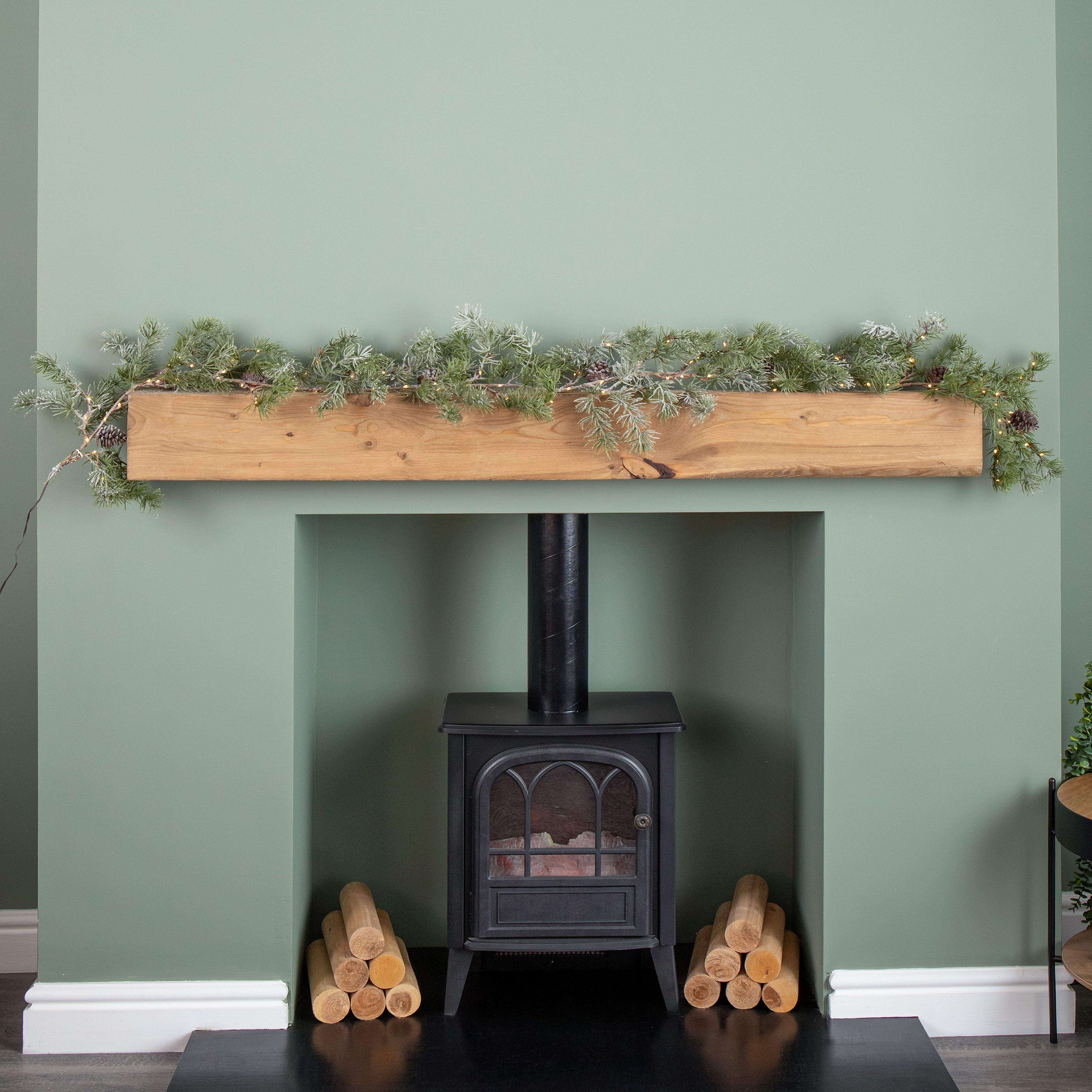 1.8m Pine Needle Christmas Garland with Pinecones and 120 Warm White LEDs