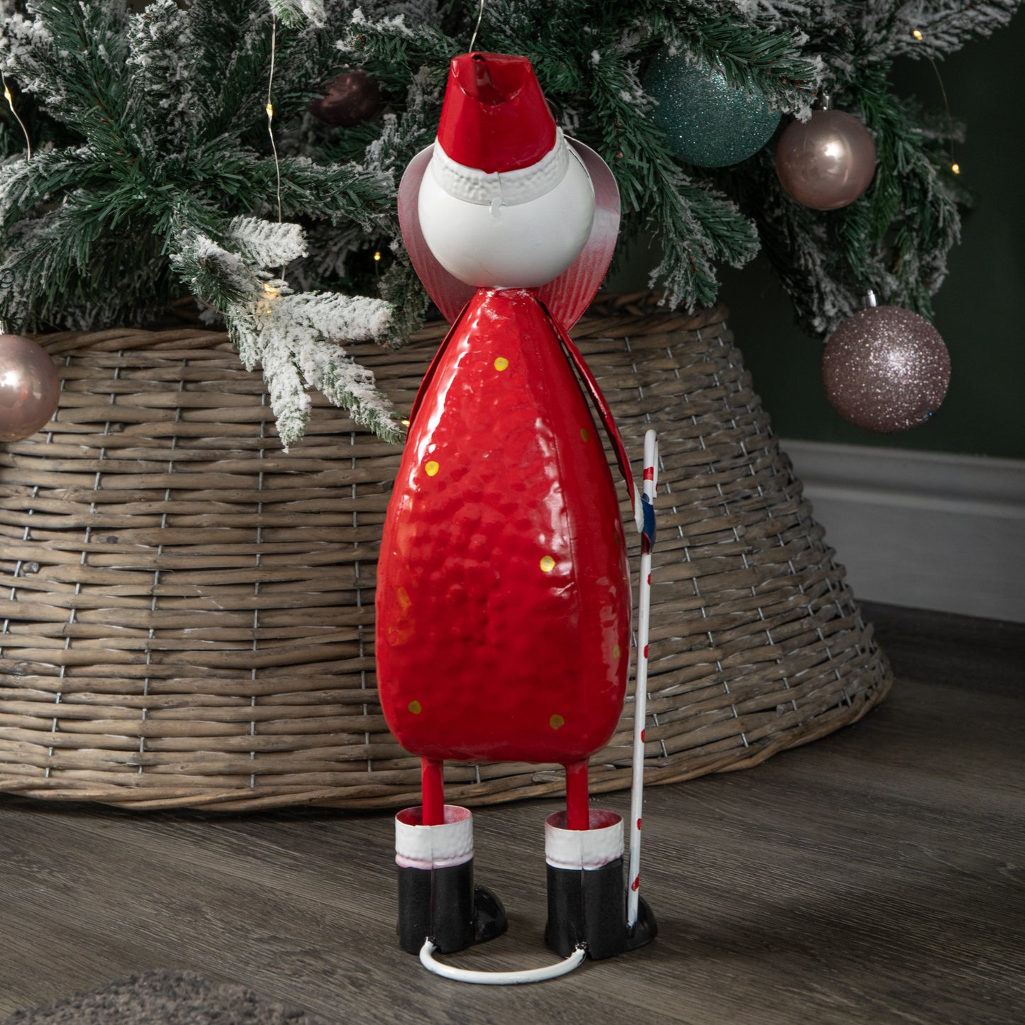 44cm Hand Painted Metal Christmas Polka Dot Santa Decoration
