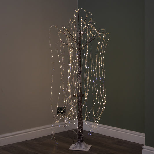5ft (1.5m) Brown Flocked Christmas Willow Tree with Static & Flashing White Mix LEDs