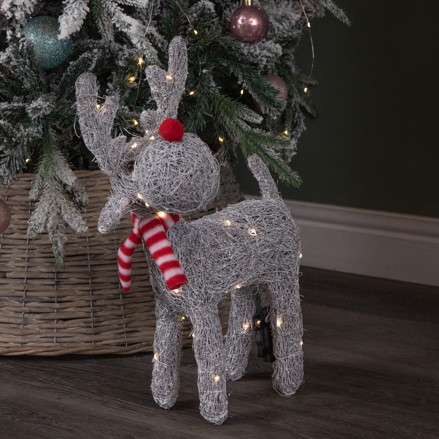 51cm Battery Operated Rattan Woven Blitzen Reindeer with Warm White LEDs